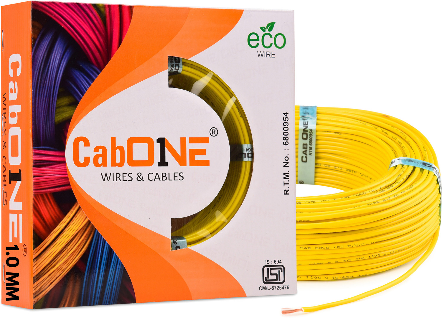Image of CabONE Lite 1.0 Sqmm Electrical Wire|45M|Single Core|Copper|FR PVC Insulation Domestic 1 sq /mm Yellow 150 ft. Wire