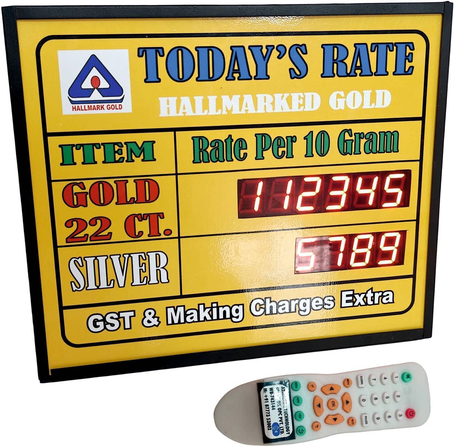 A2mation A2MATION 10 X 12 6DIGITE GOLD RATE DISPLAY YELLOW BACKGROUND LED Display