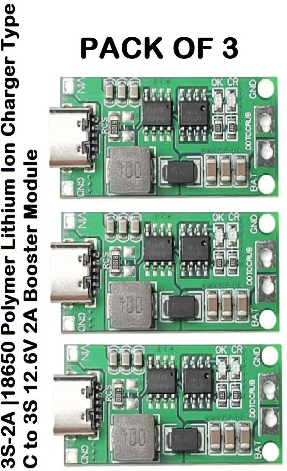 3REE PACK OF 3 3S2A 18650 Lithium Ion Charger Type C to 3S 12.6V 2A Booster Module Electronic Components Electronic Hobby Kit