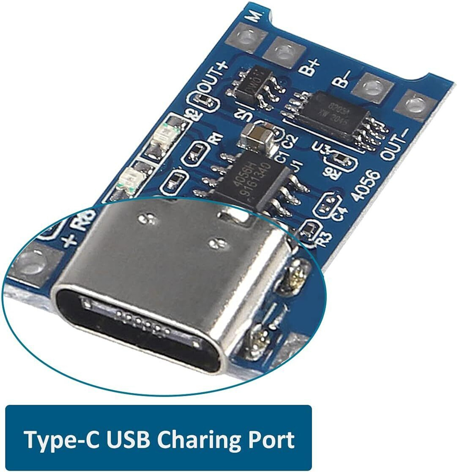 Image of Roboway TP4056 1A Li-Ion Lithium Battery Charging Module, Current Protection, Type C Power Supply Electronic Hobby Kit