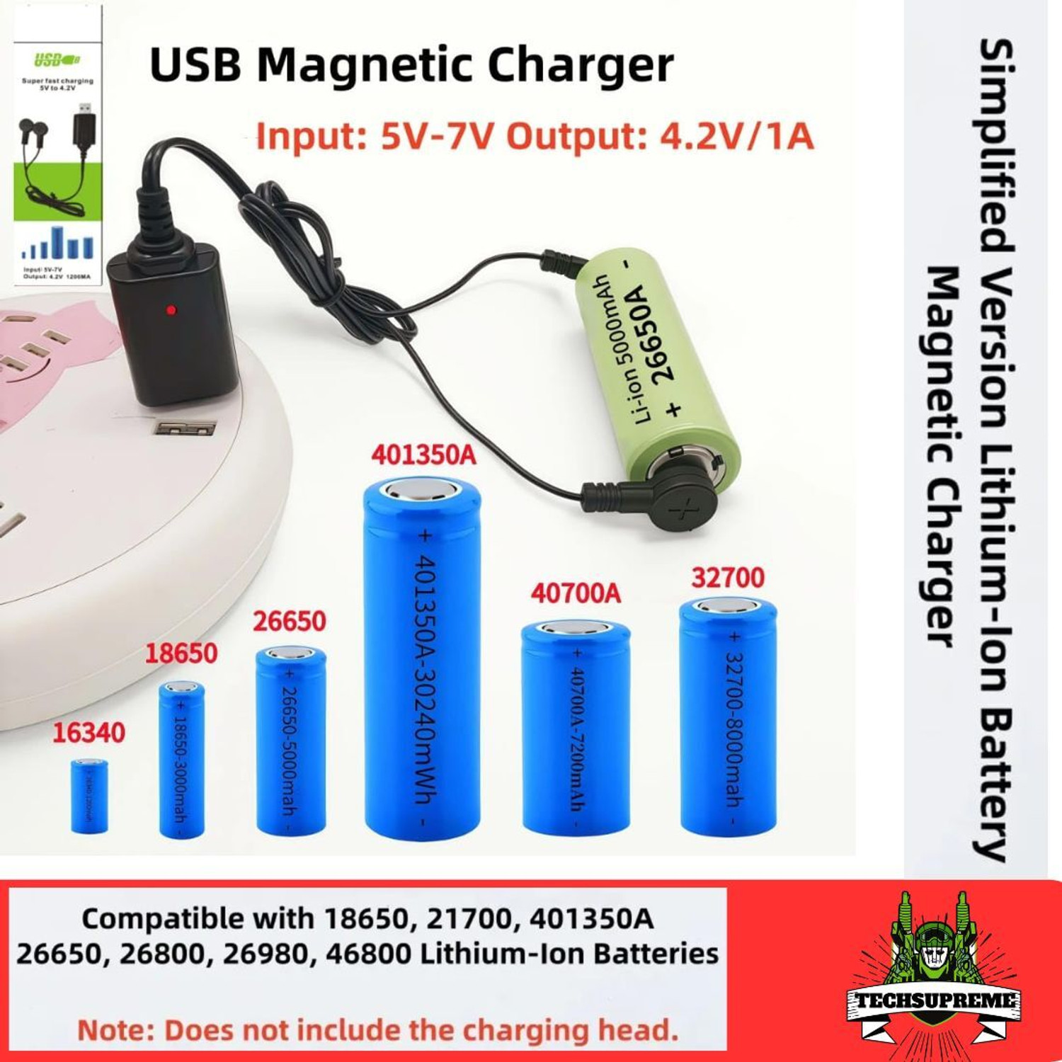 Image of TechSupreme USB Magnetic Charger for 3.7V Rechargeable Lithium Battery Charging Cord A3 Electronic Components Electronic Hobby Kit