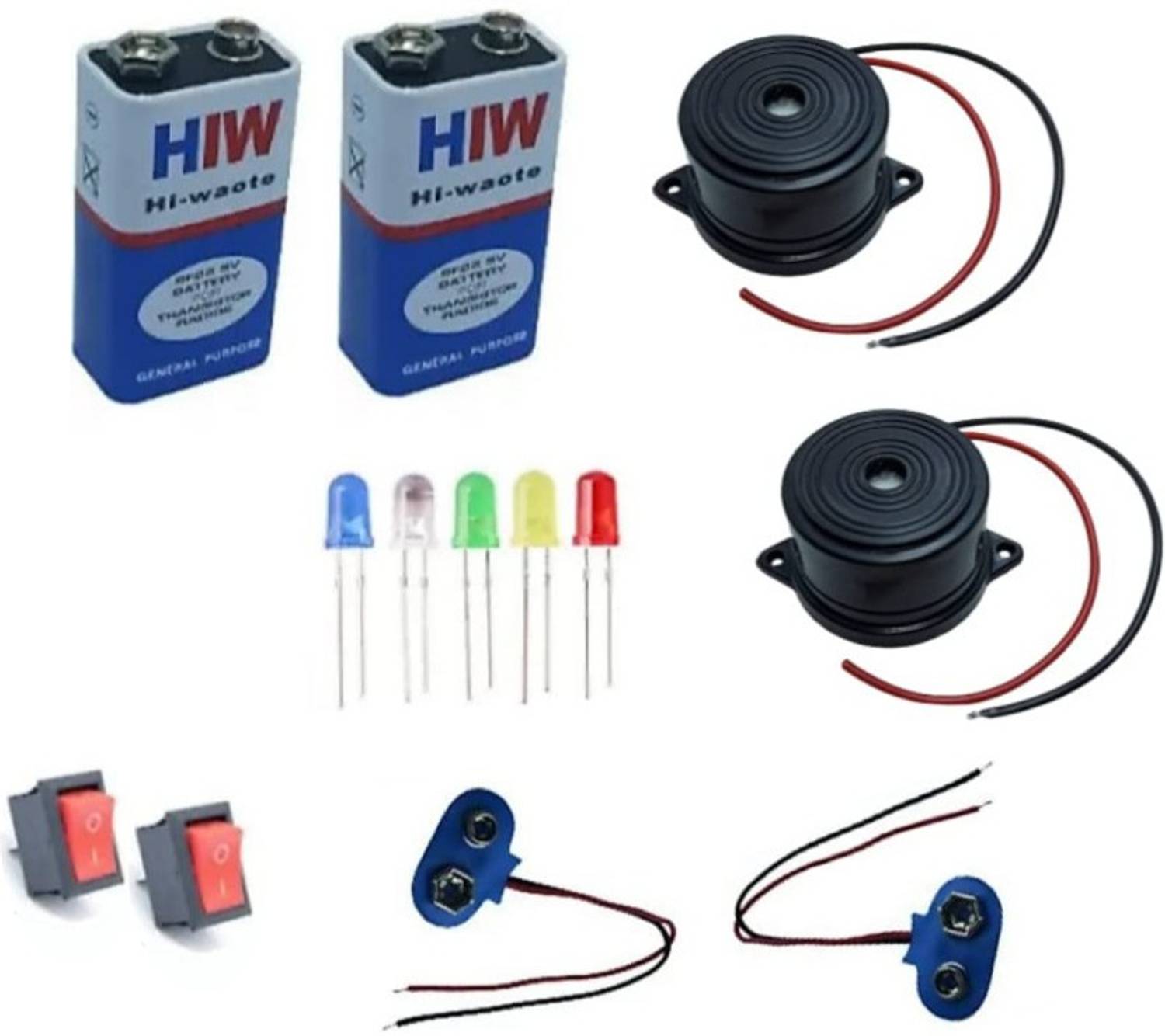Deep trading 6-9v Buzzer, 9v Battery, Switches, Led diode, Battery snapper,project kit Electronic Components Electronic Hobby Kit
