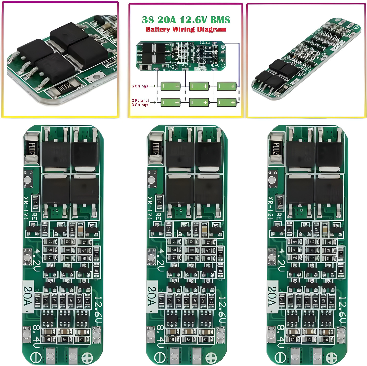 Image of Robo Ocean BMS 3 Series 20A [Pack of 3] 18650 Lithium Battery Protection Board 11.1V 12V Electronic Components Electronic Hobby Kit