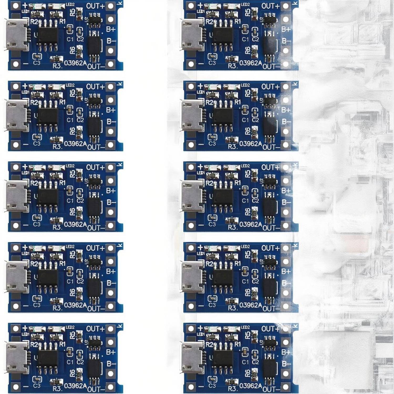 Abhith India 10Pcs TP4056 5V 1A 18650 Lithium Battery Charger Charging Board Module Micro USB Interface Electronic Components Electronic Hobby Kit