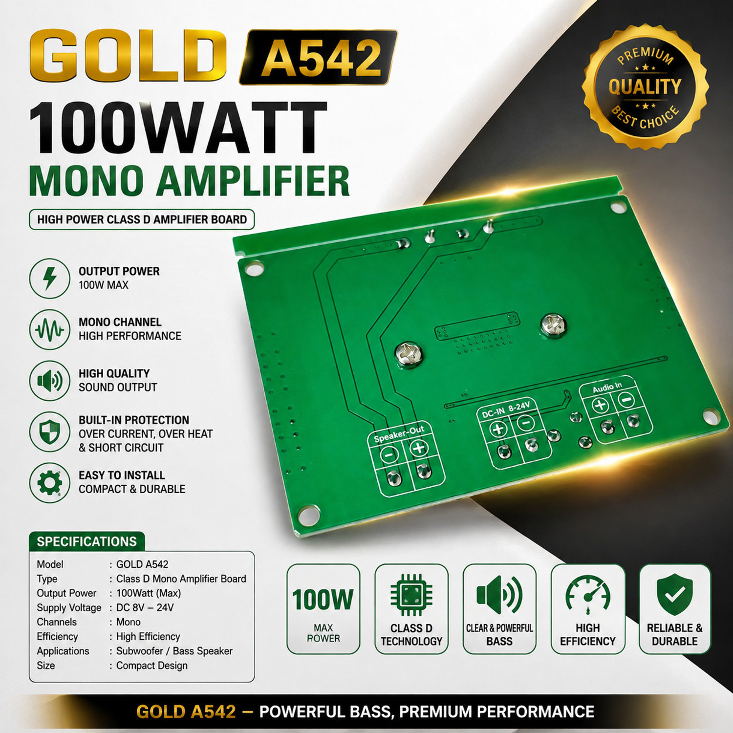 Image of TPA TPA3116 Gold-A542 12-26V 100W MONO Channel Amplifier Board NEW Sound Recorder and Sound Circuit Electronic Hobby Kit