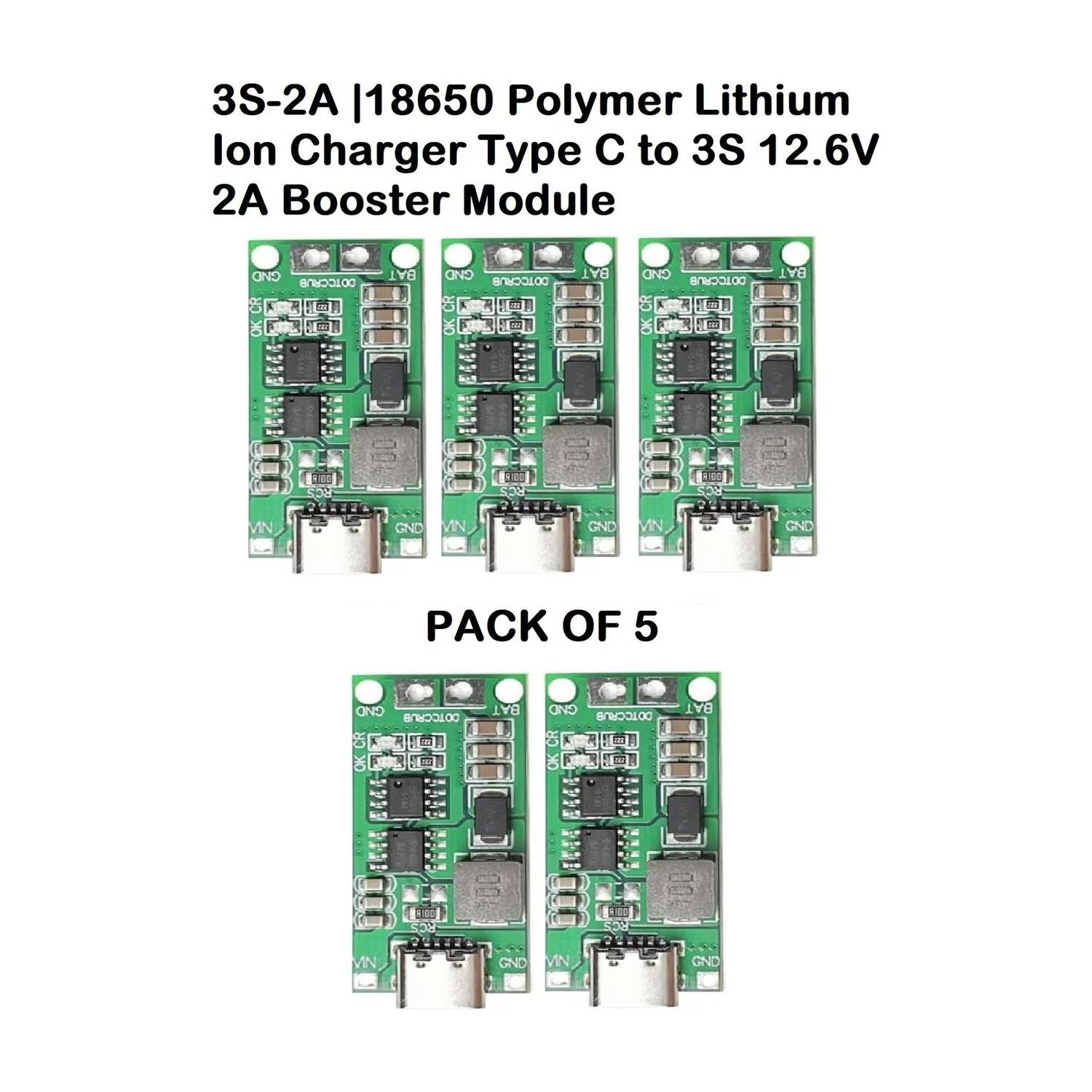 3REE PACK OF 5 3S2A 18650 Lithium Ion Charger Type C to 3S 12.6V 2A Booster Module Electronic Components Electronic Hobby Kit
