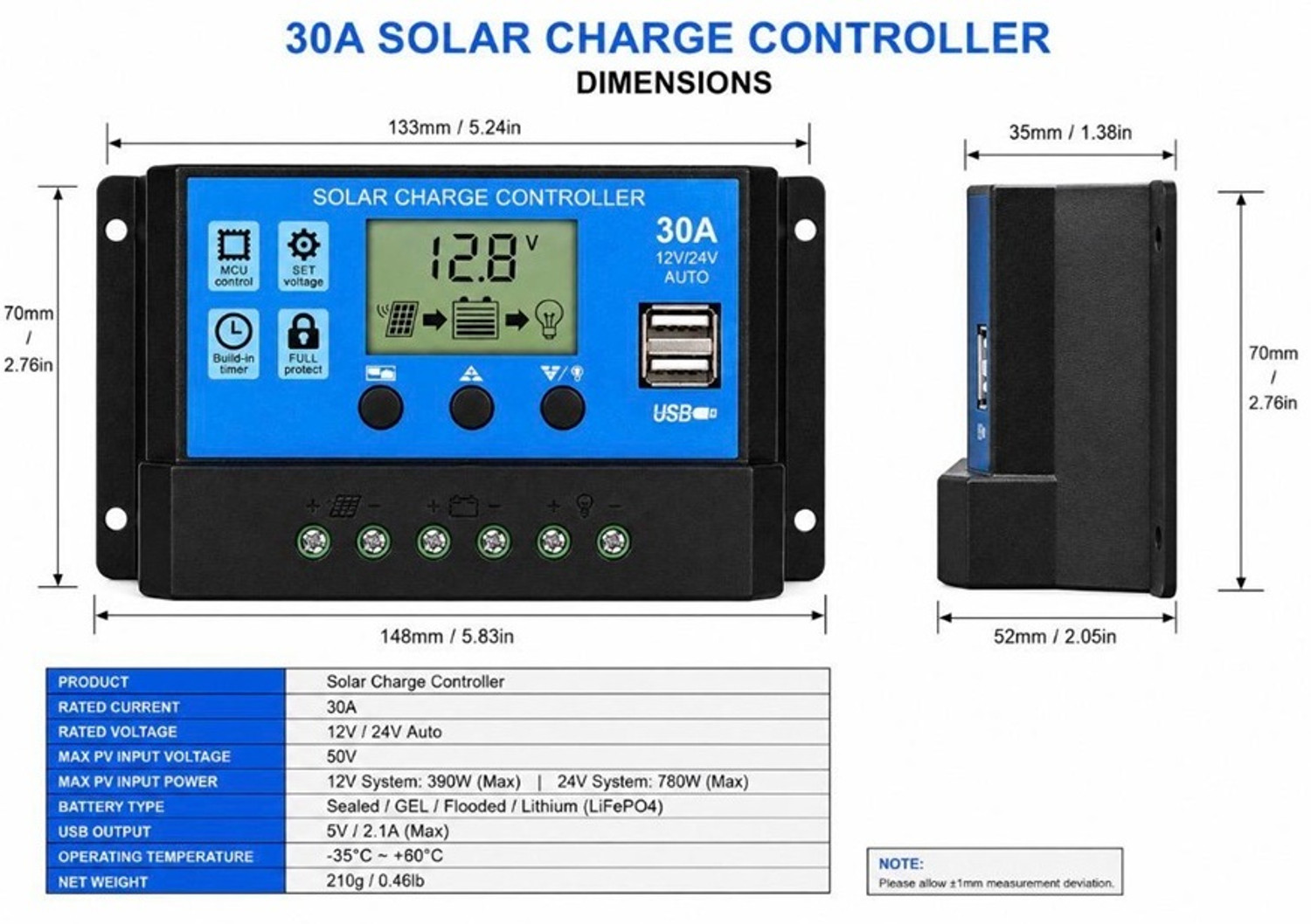 Image of EASTRA 30A 12V /24V Solar Charge Controller Electronic Components Electronic Hobby Kit