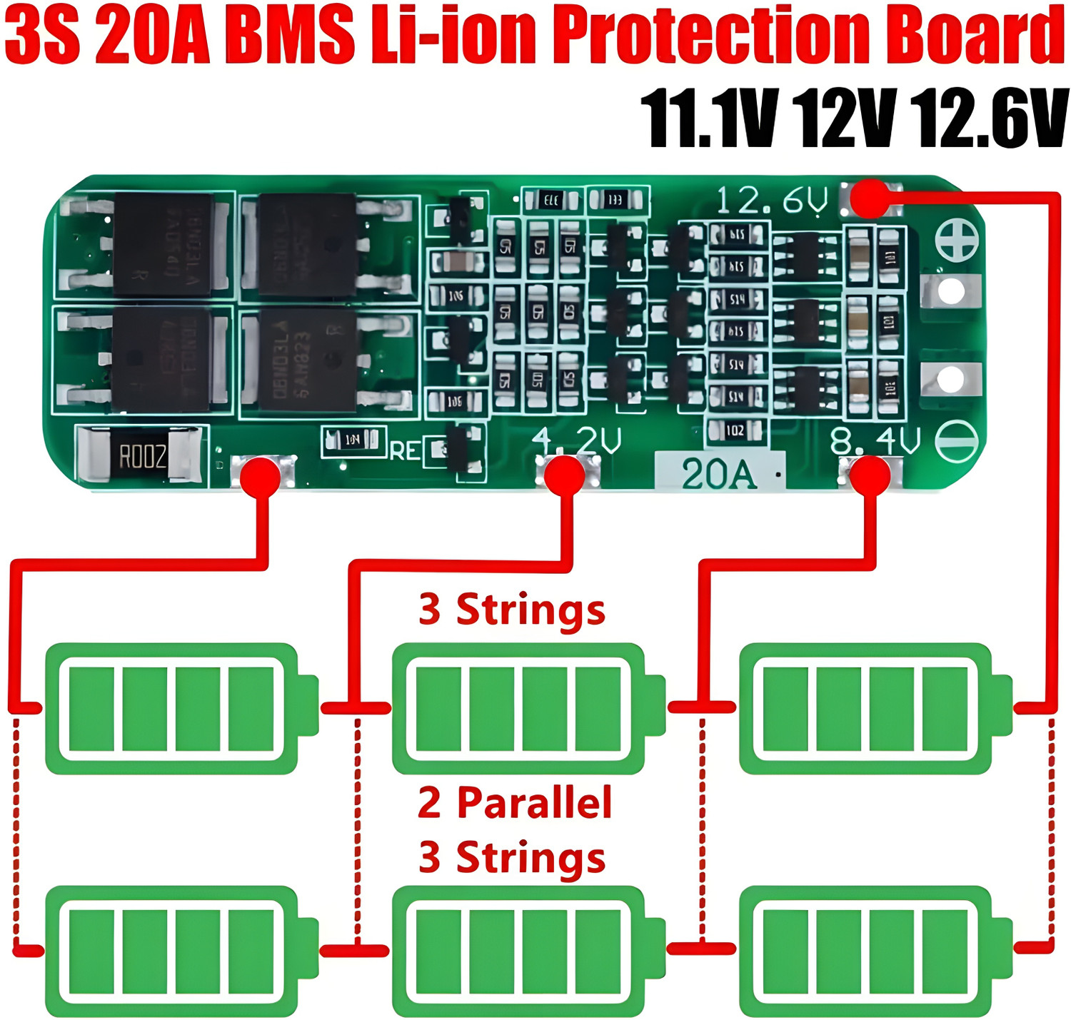 Image of Robo Ocean BMS 3 Series 20A [Pack of 3] 18650 Lithium Battery Protection Board 11.1V 12V Electronic Components Electronic Hobby Kit