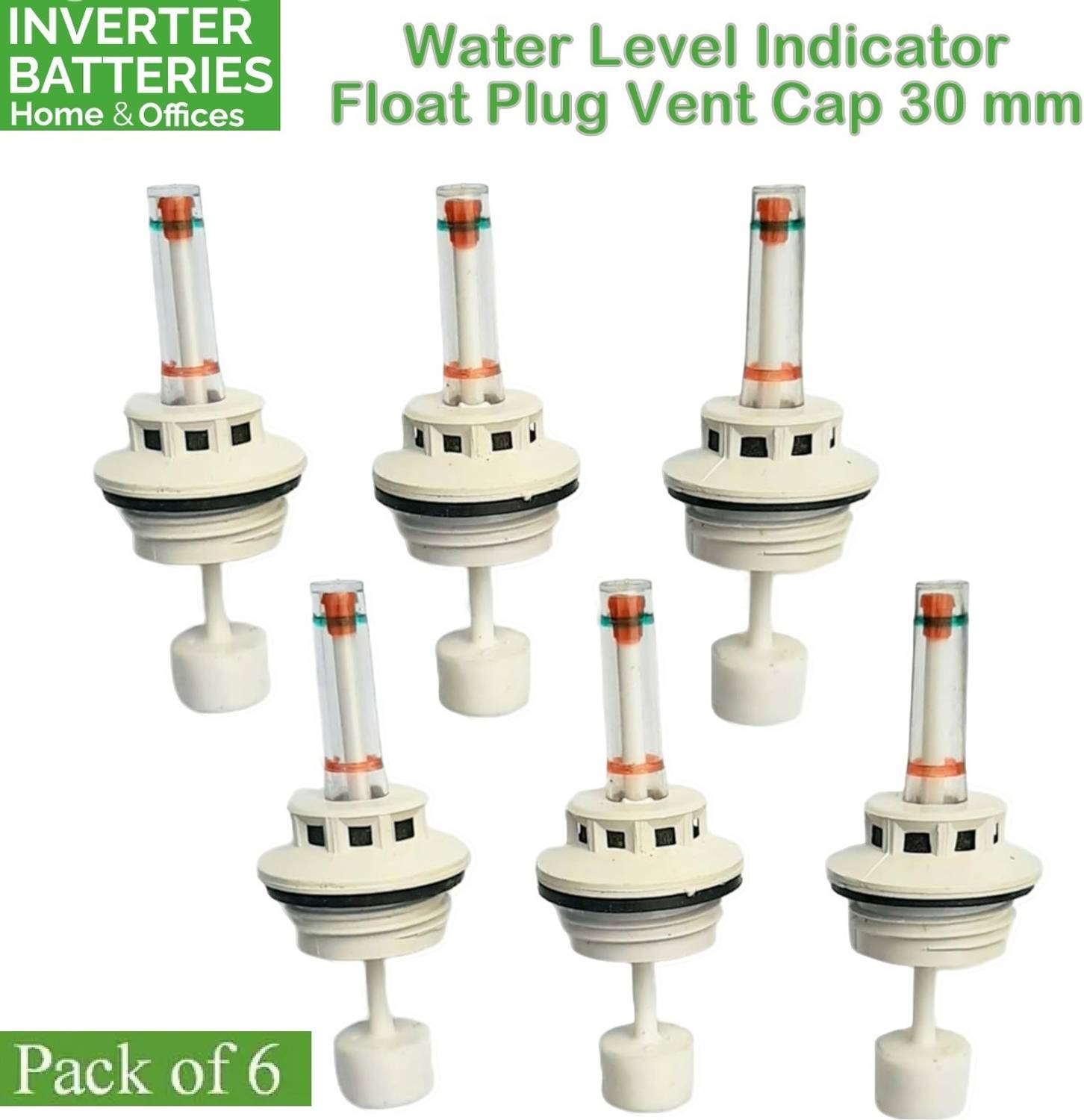 BALRAMA 6pc 30mm Inverter Battery Water Level Indicator Tubular Flat Float Cap Vent Plug Car Battery Tray