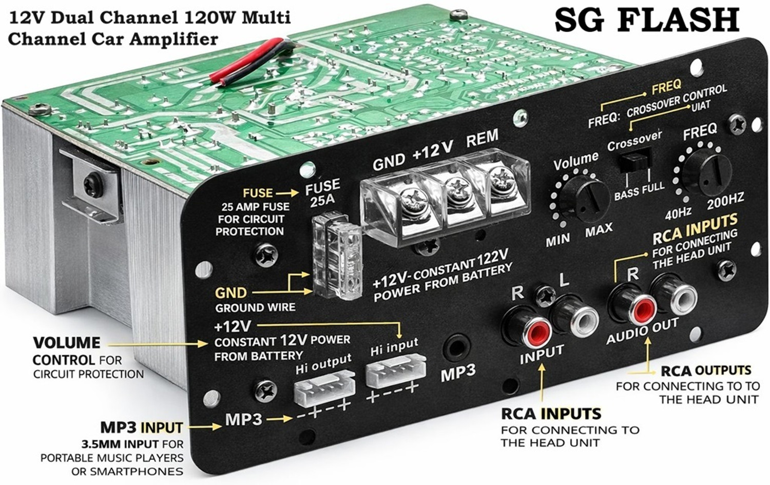 Image of SG Flash 12V Dual Channel 120W Multi Channel Car Amplifier Power Supply Electronic Hobby Kit