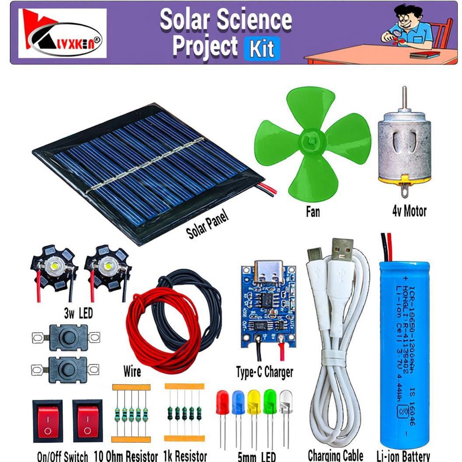 KLVXKEN Mini Solar Panel, 4v dc motor kit, light & Other Science Poject Experiment Kit Electronic Components Electronic Hobby Kit