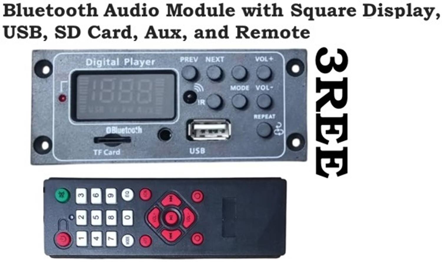 3REE Bluetooth Audio Module with Square Display, USB/SD/AUX Input, Remote Control Sound Recorder and Sound Circuit Electronic Hobby Kit