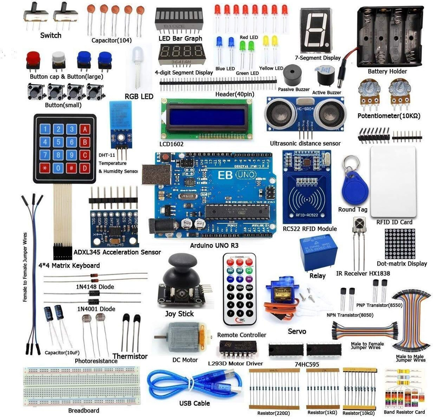 Image of Electrobot RFID Starter Kit for UNO R3, Servo, Joystick, Learning Kit with Guidebook Electronic Components Electronic Hobby Kit