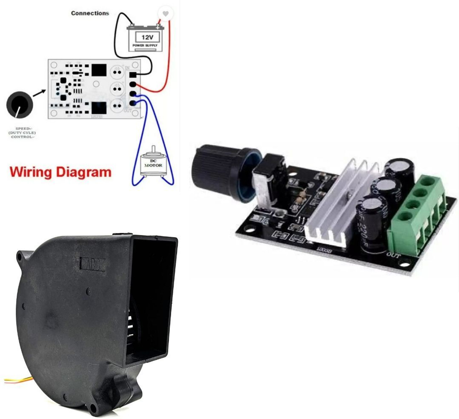 Image of Spire DIY Stove 12v Blower Fan 12V 2Amp Adapter, DC Connector & PWM regulator Motor Control Electronic Hobby Kit