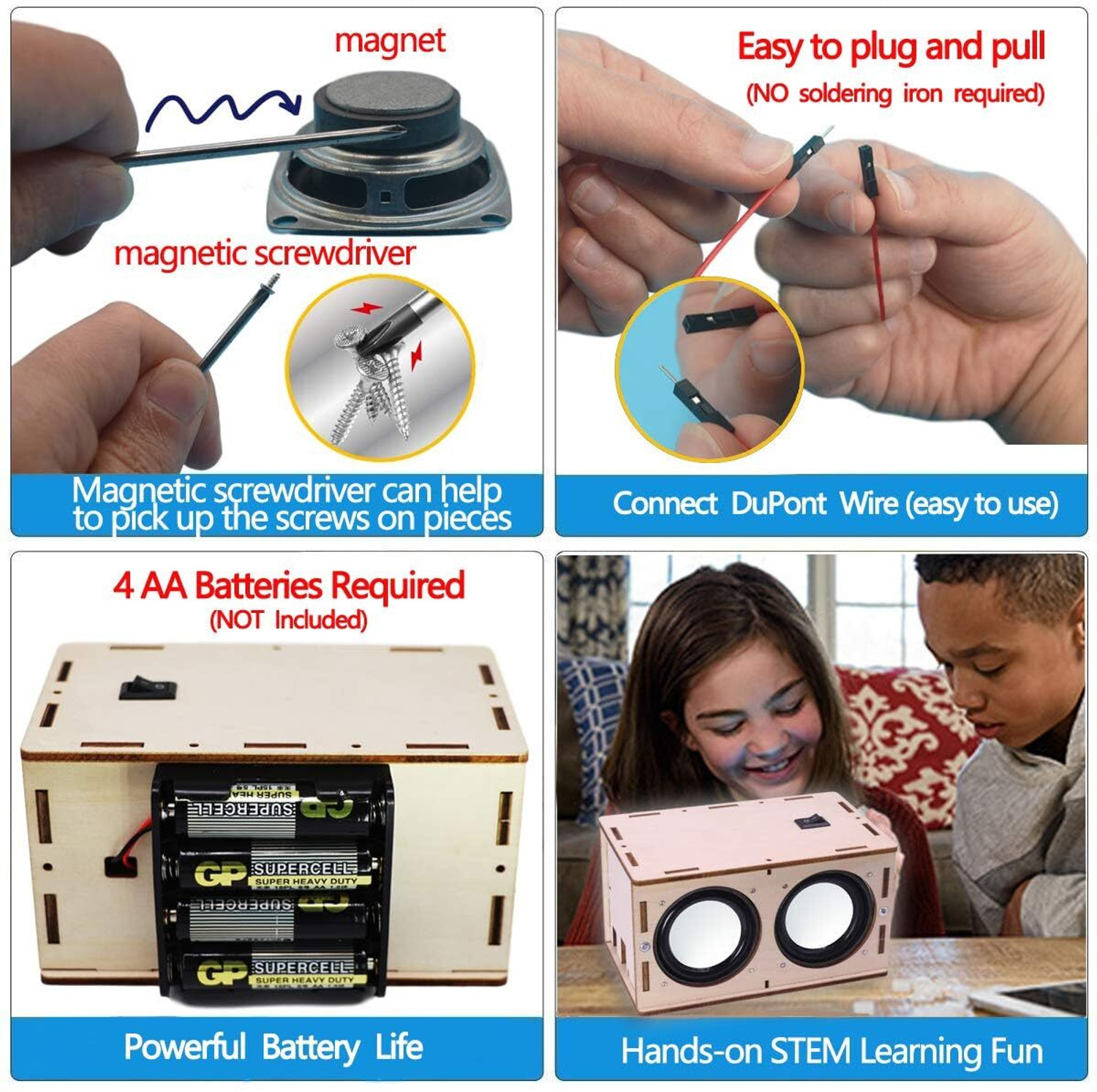 Image of Electrobot DIY Portable Bluetooth Speaker Kit - MDF Buildable Speaker Box Sound Recorder and Sound Circuit Electronic Hobby Kit