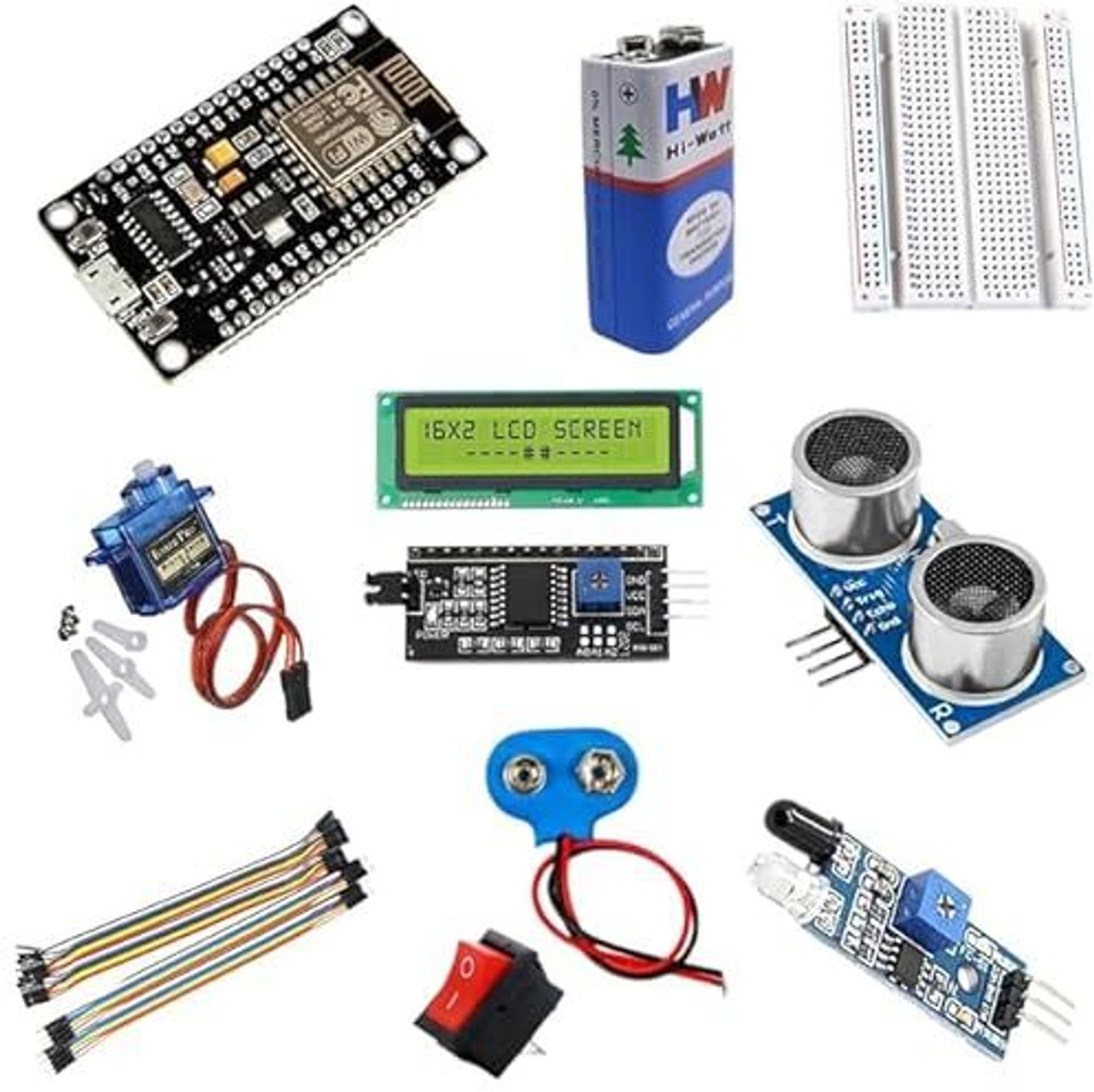 Image of Testin Electronics DIY NodeMCU Robotics Kit with LCD IR Sensor HC-SR04 Servo Breadboard Educational Electronic Hobby Kit