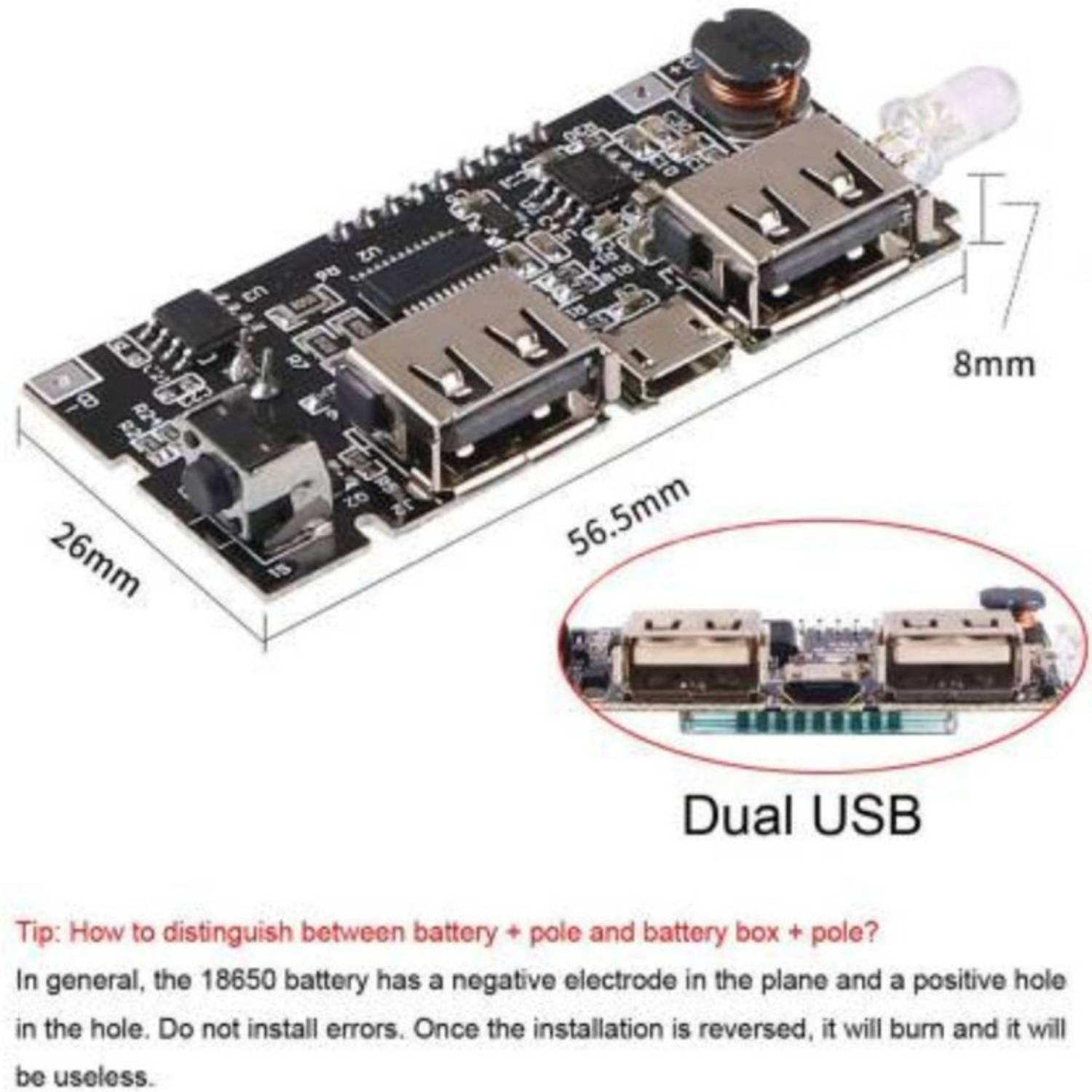 SixOhms DualUSB 5V 1A/2A Power Bank Charging Module - Image 1
