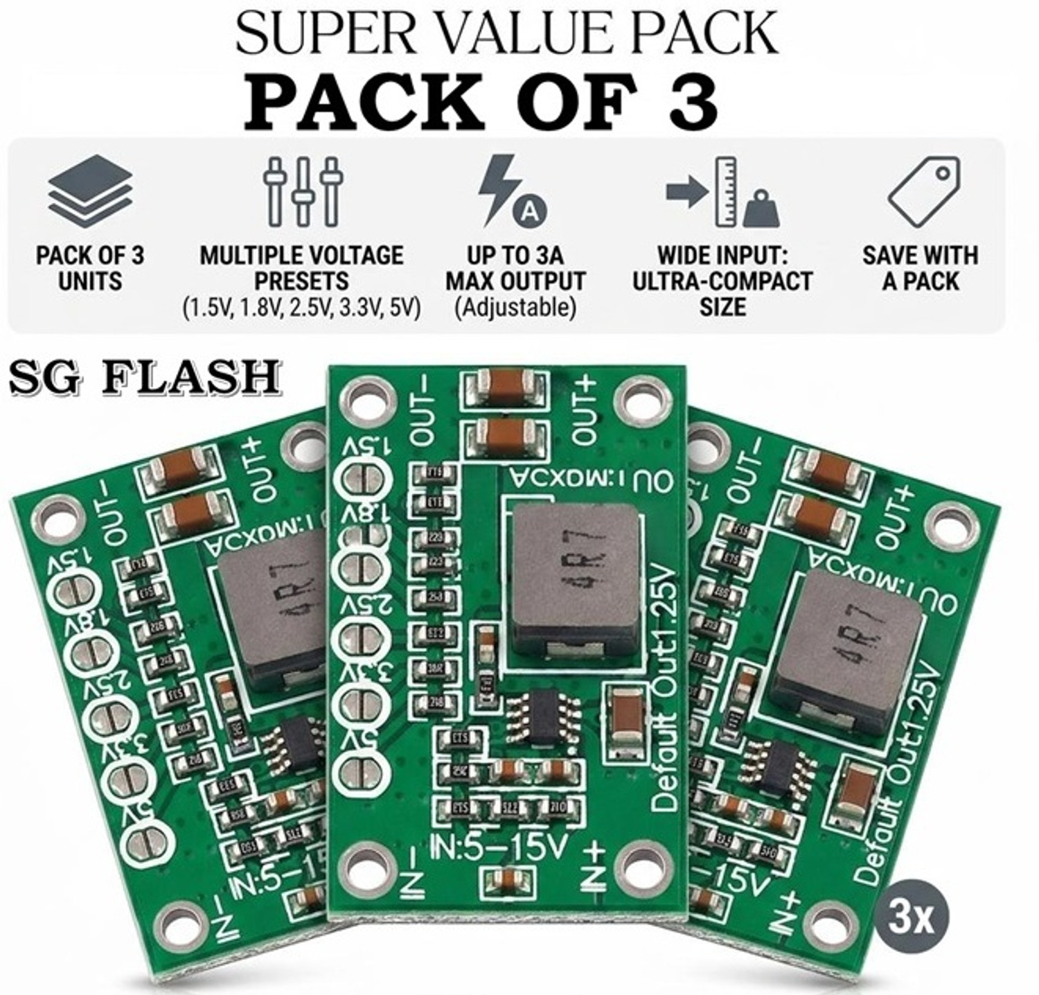 Image of SG Flash PACK OF 3 CA-1235 Adjustable Stepdown Power Module Electronic Components Electronic Hobby Kit