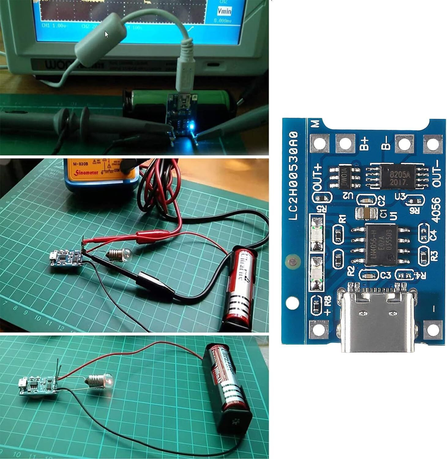 Image of Roboway TP4056 1A Li-Ion Lithium Battery Charging Module, Current Protection, Type C Power Supply Electronic Hobby Kit