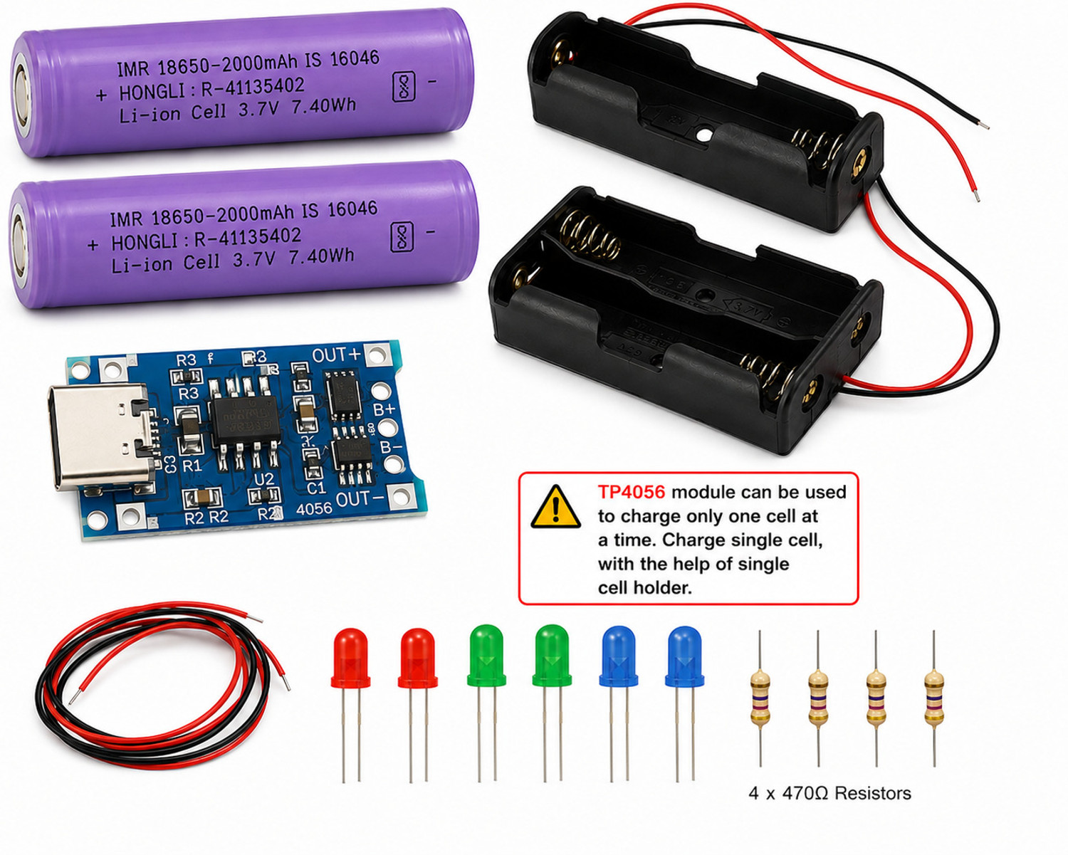 Image of AARL 18650 Lithium Battery Kit with Charging Module Educational Electronic Hobby Kit