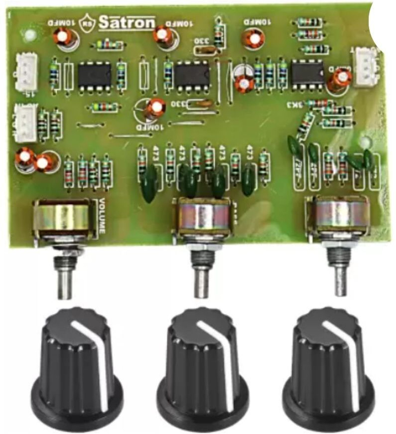 Image of Spire 4558 3IC Volume Bass & Treble Equalizer Board with Knob Cap Micro Controller 1J Sound Recorder and Sound Circuit Electronic Hobby Kit