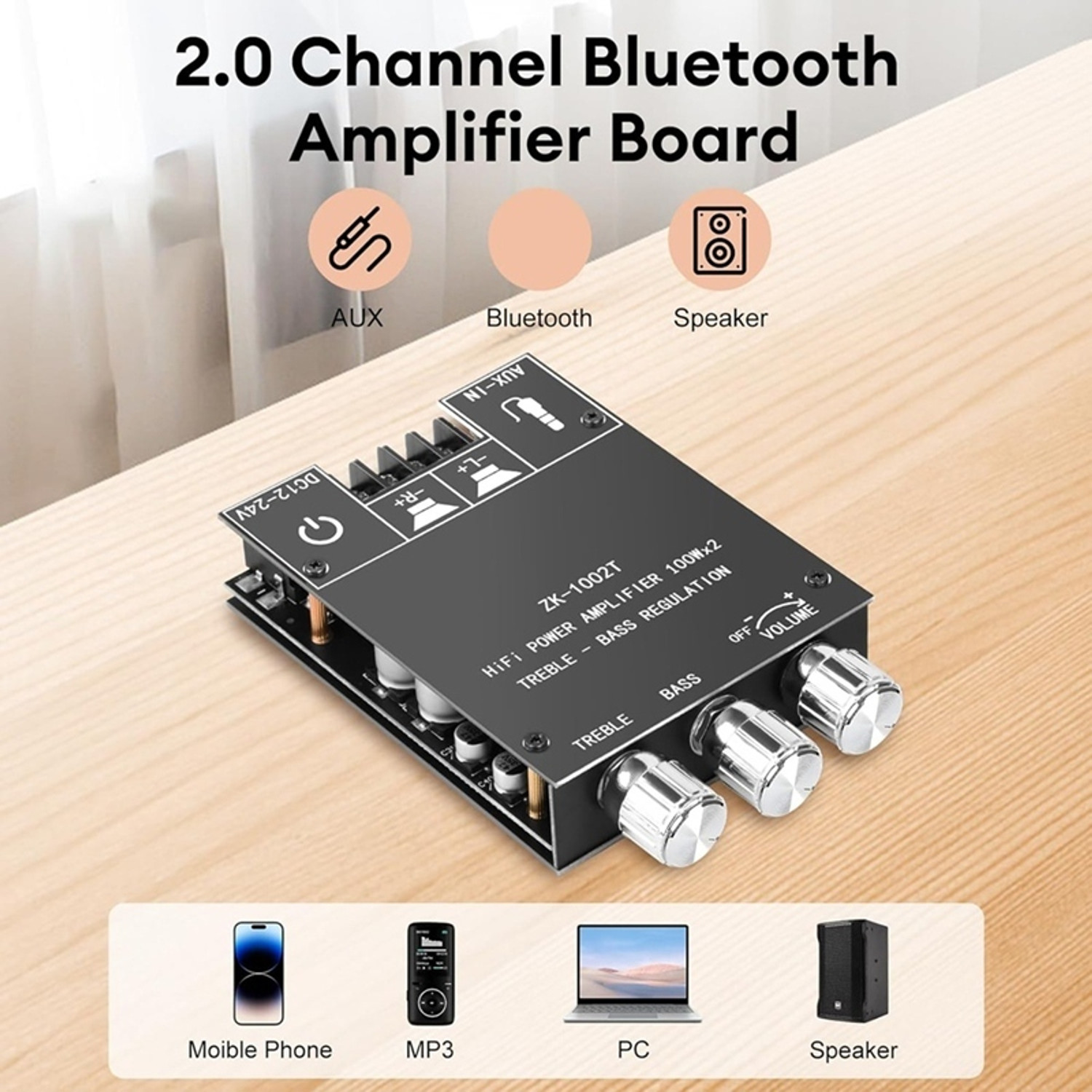 Image of IOTaudios ZK-1002T TPA3116D2 100W+100W Dual Channel With Treble & Bass Control, Miscellaneous Electronic Hobby Kit