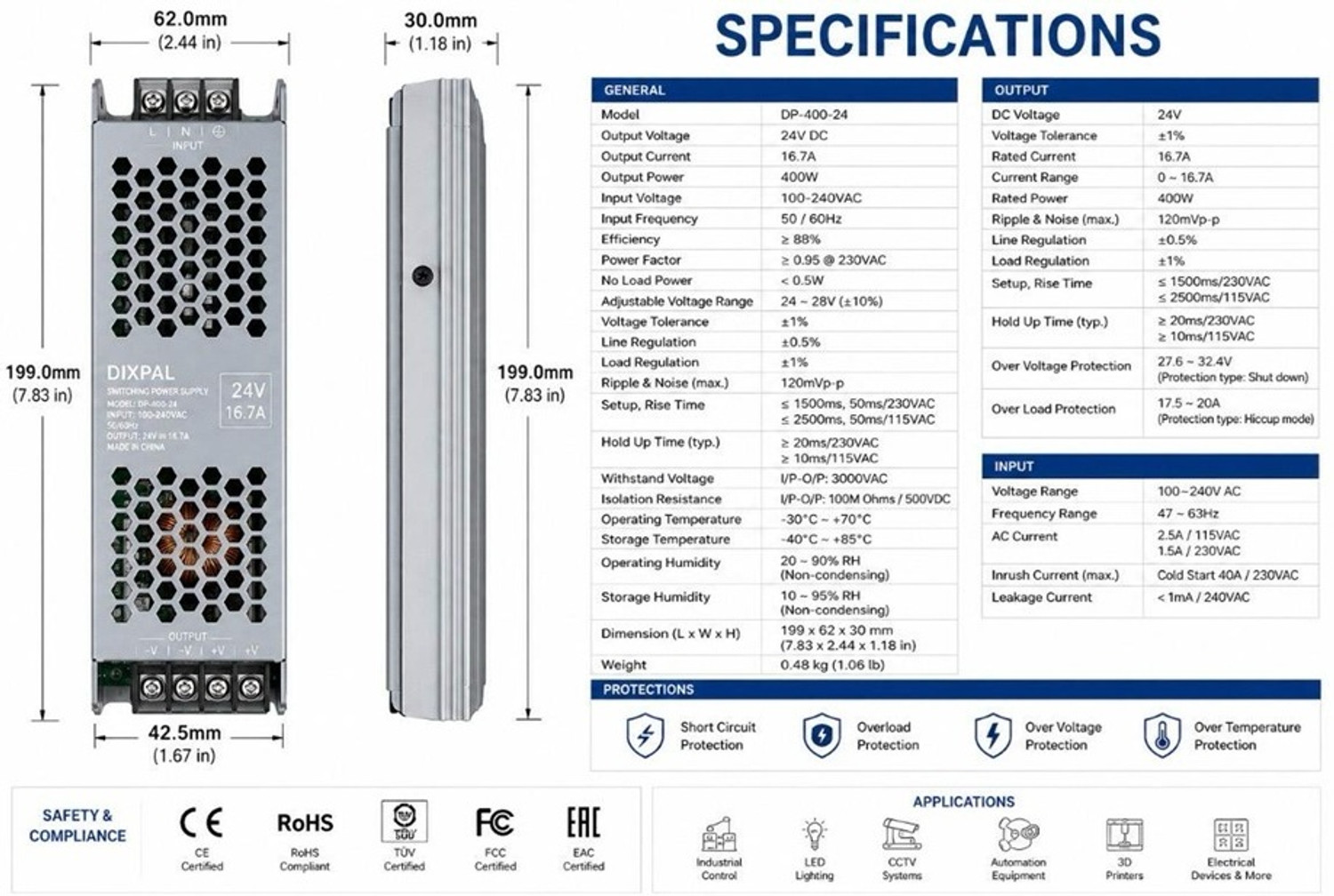 Image of SG Flash 24V 16.7A LED POWER SUPPLY HIGH QUALITY 120 Watts Server PSU with 0 SATA Cables