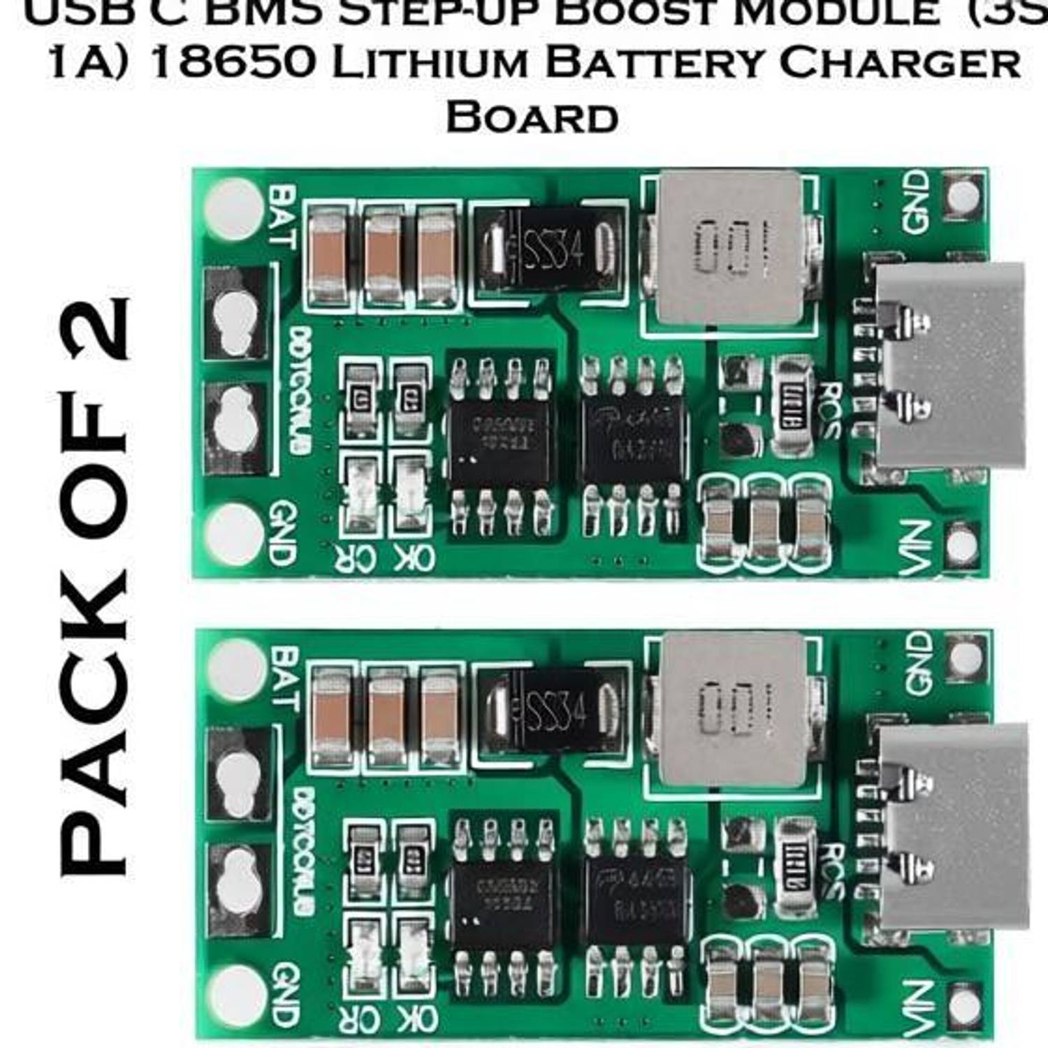 3REE PACK OF 2 (3S 1A) Type-C tep-up Boost Module 18650 Lithium Battery Charger Board Electronic Components Electronic Hobby Kit