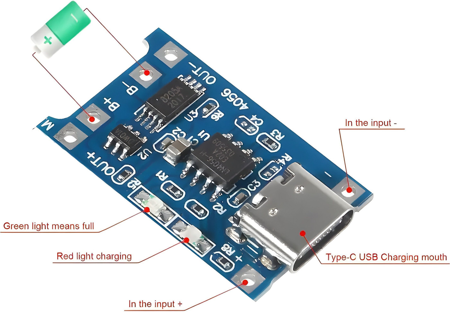 Image of Robo Ocean Battery Charging Module (TP4056) With Current Protection Type C (Pack of 1) Electronic Components Electronic Hobby Kit