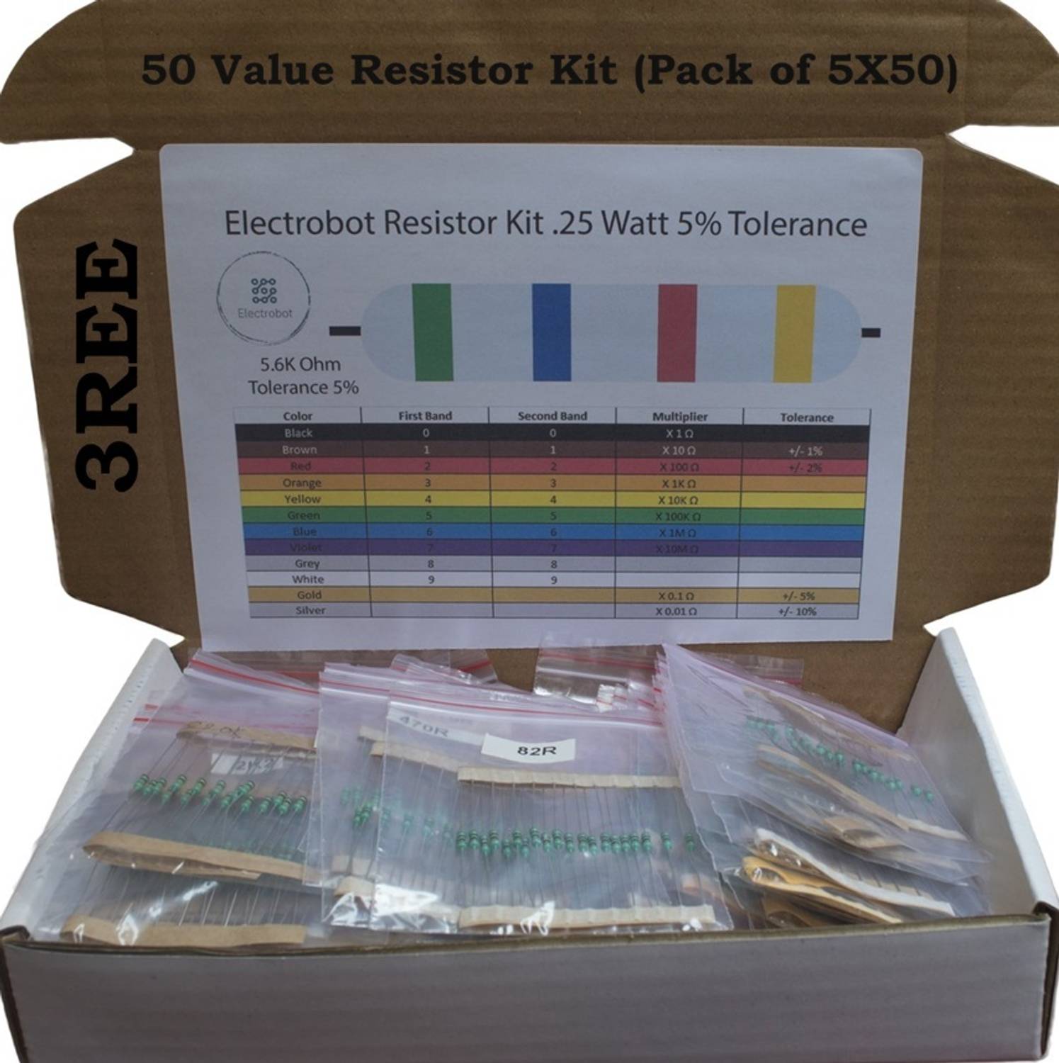 3REE 50 Value Resistor Kit Electronic Components Electronic Hobby Kit