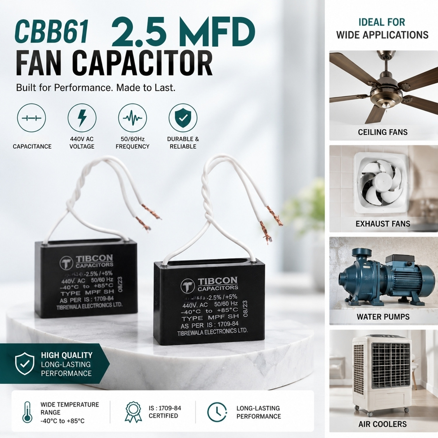 Image of TIBCON 2.5 MFD Square Capacitor for Fan Speed Boost Motor Control Electronic Hobby Kit