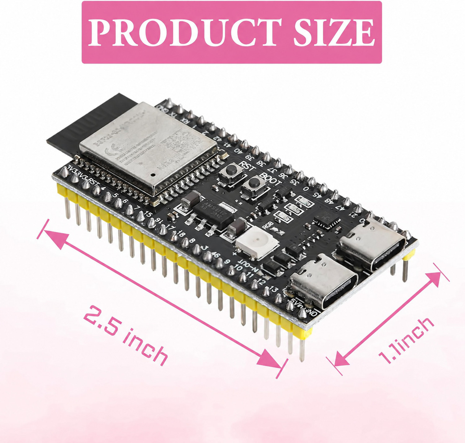 Image of Electrobot ESP32-S3 N8R8 Wi-Fi Bluetooth Development Boards, Pack of 2 Micro Controller Board Electronic Hobby Kit