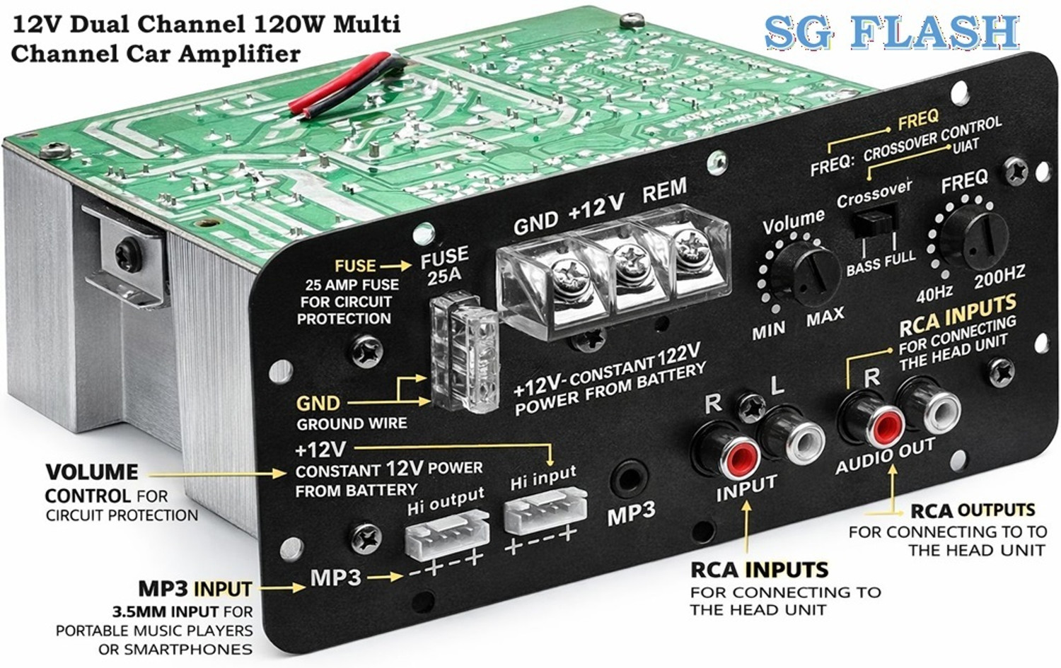 Image of SG Flash QUALITY 12V Dual Channel 120W Multi Channel Car Amplifier Power Supply Electronic Hobby Kit