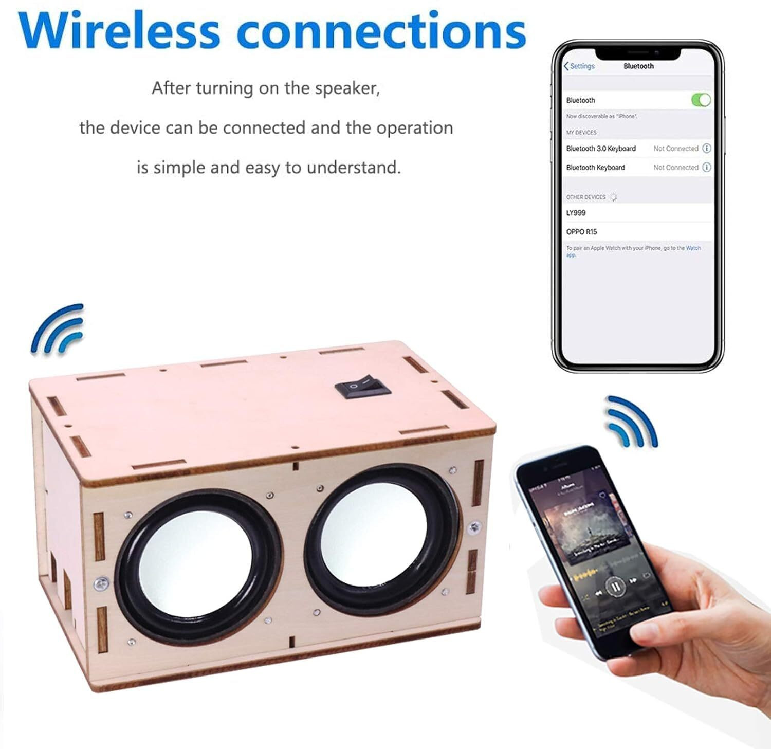 Image of Electrobot DIY Portable Bluetooth Speaker Kit - MDF Buildable Speaker Box Sound Recorder and Sound Circuit Electronic Hobby Kit