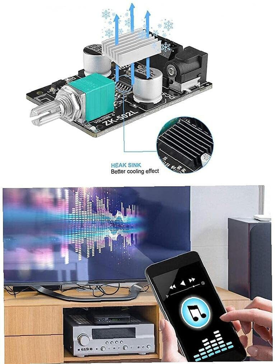Image of HouseOfCommon HC Audio Amplifier Board 2 Channel 5V-24V2x50W Digital Stereo Module ZK-502L Electronic Components Electronic Hobby Kit