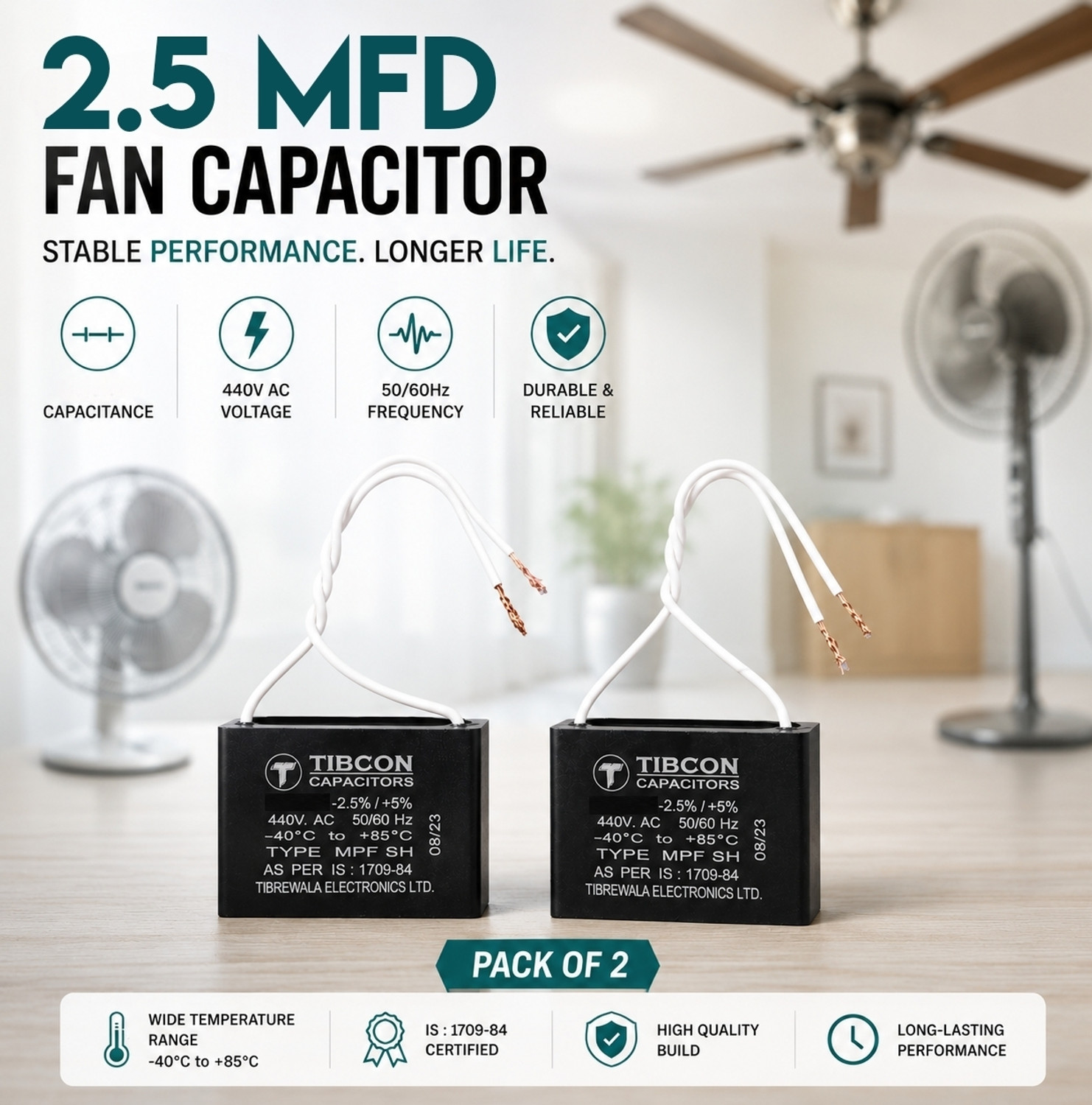 Image of TIBCON 2.5 MFD Square Capacitor for Fan Speed Boost Motor Control Electronic Hobby Kit