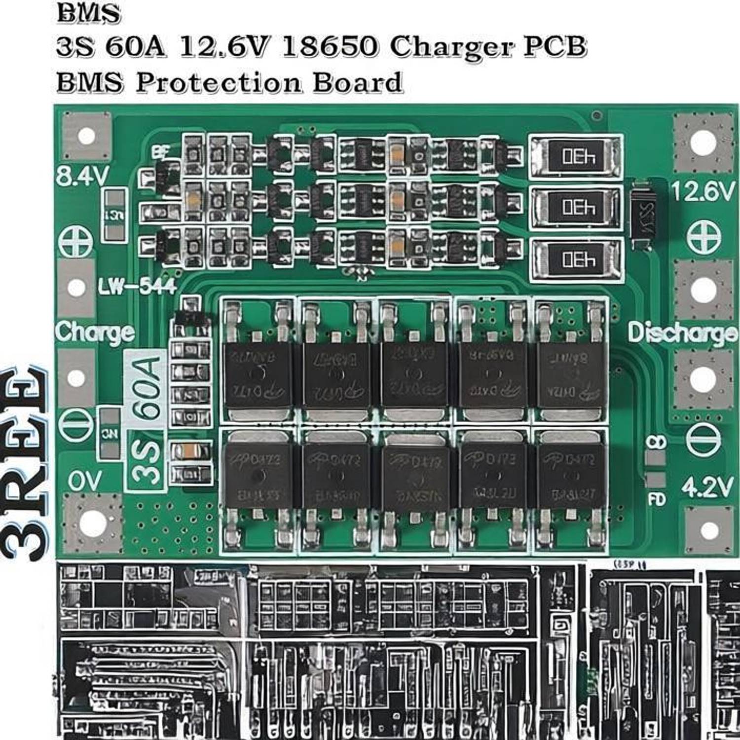 3REE 3S 60A 12.6V 18650 Charger PCB BMS Protection Board Electronic Components Electronic Hobby Kit