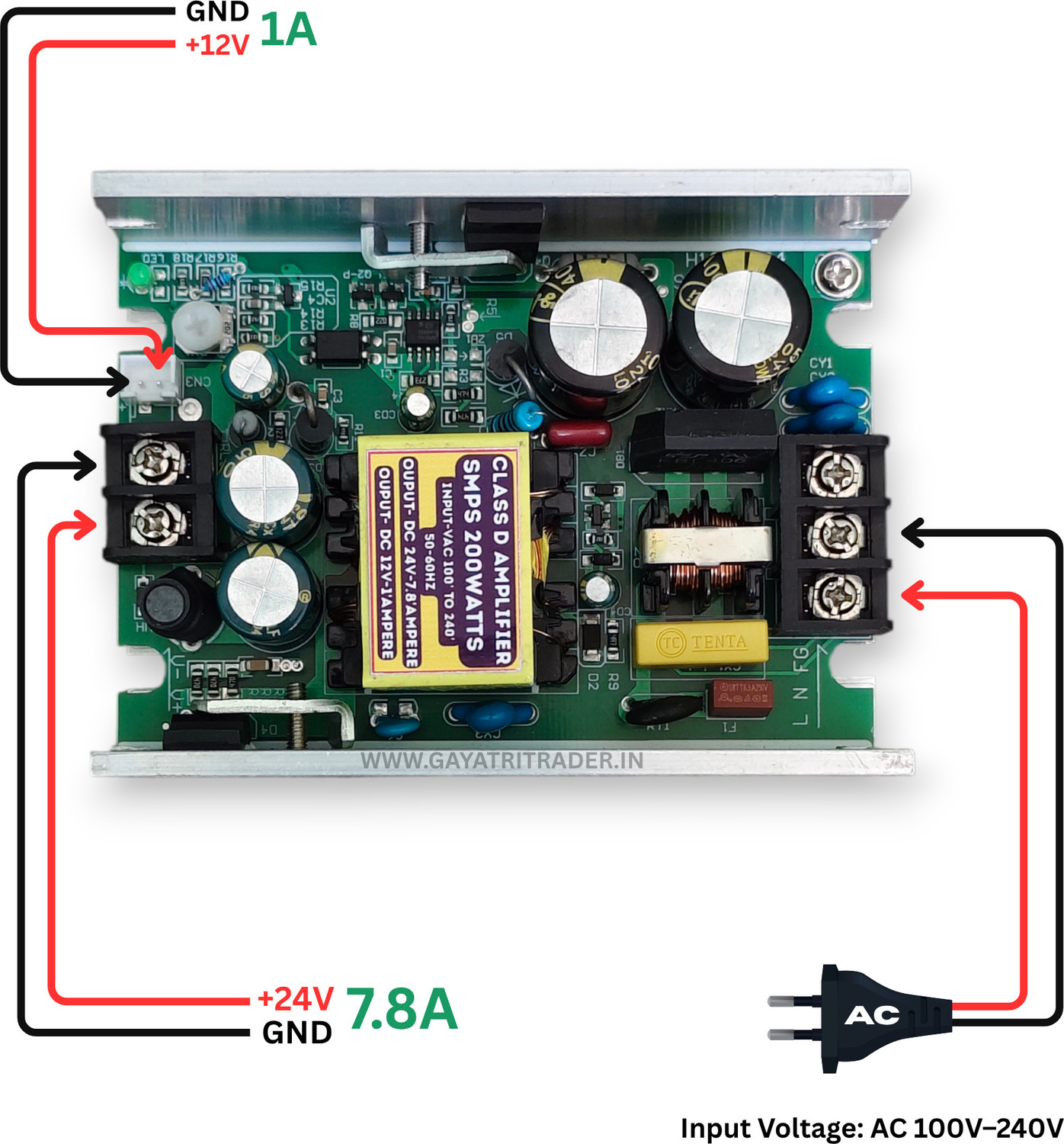 Image of VAVESONIC Class D Amplifier 200W SMPS Power Supply AC to DC Dual Output 24V 7.8A + 12V 1A Power Supply Electronic Hobby Kit