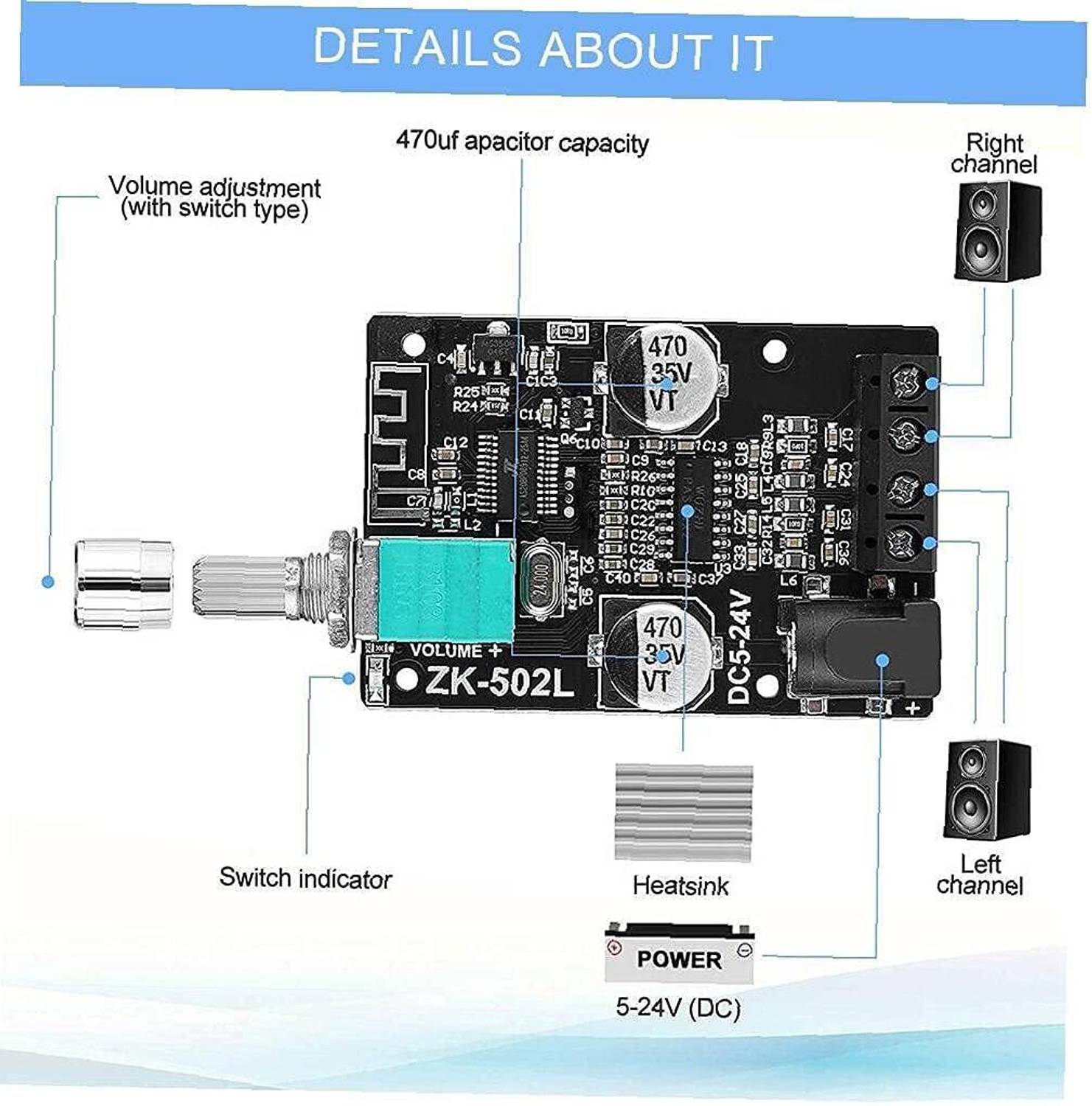 HouseOfCommon HC Audio Amplifier 2 Channel 5V-24V 2x50W - Image 4
