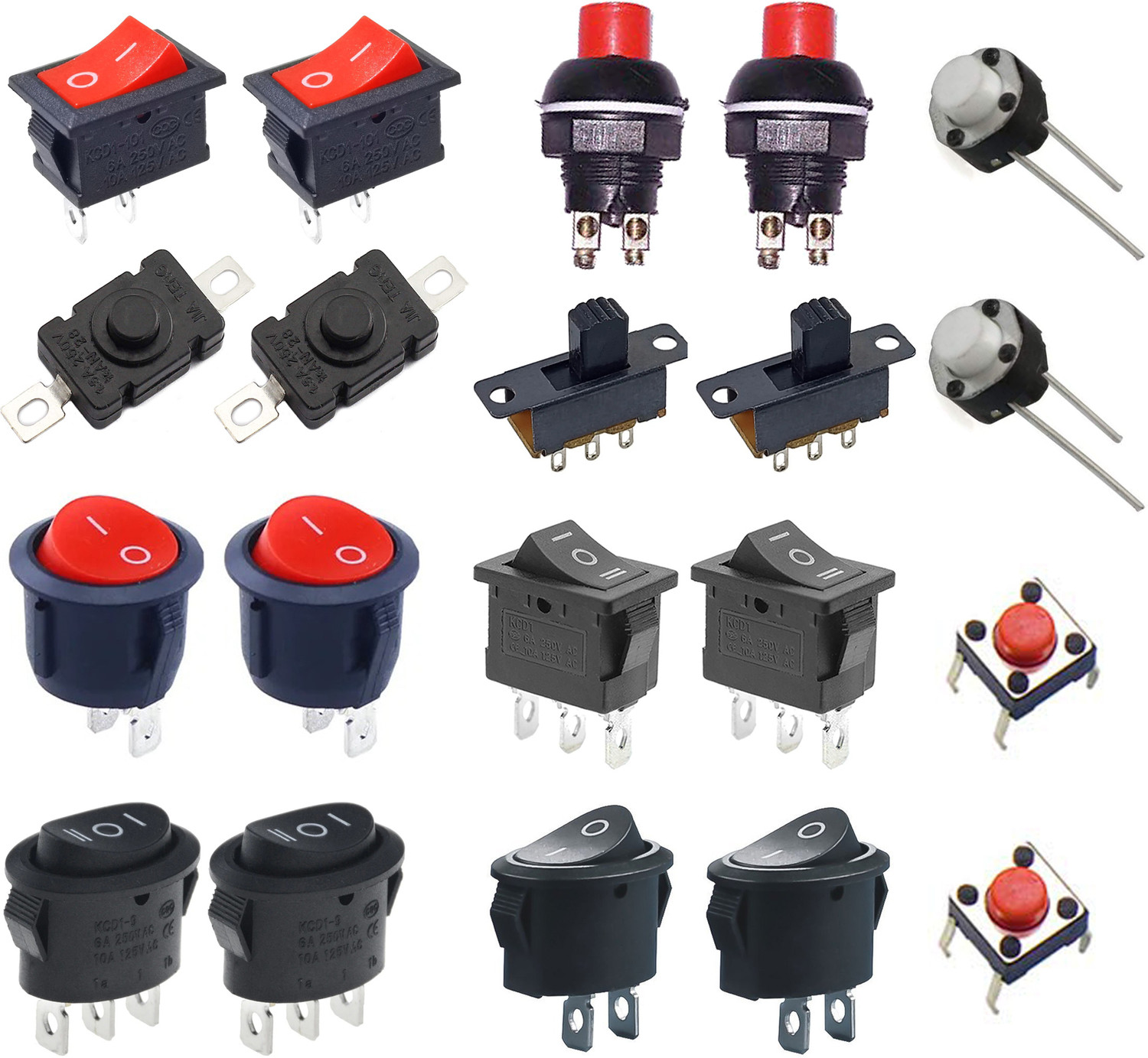 Image of SYMFONIA Combo Of 10 Types Switchs Rocker Push Slide 2 Pieces Each for Project Electronic Components Electronic Hobby Kit