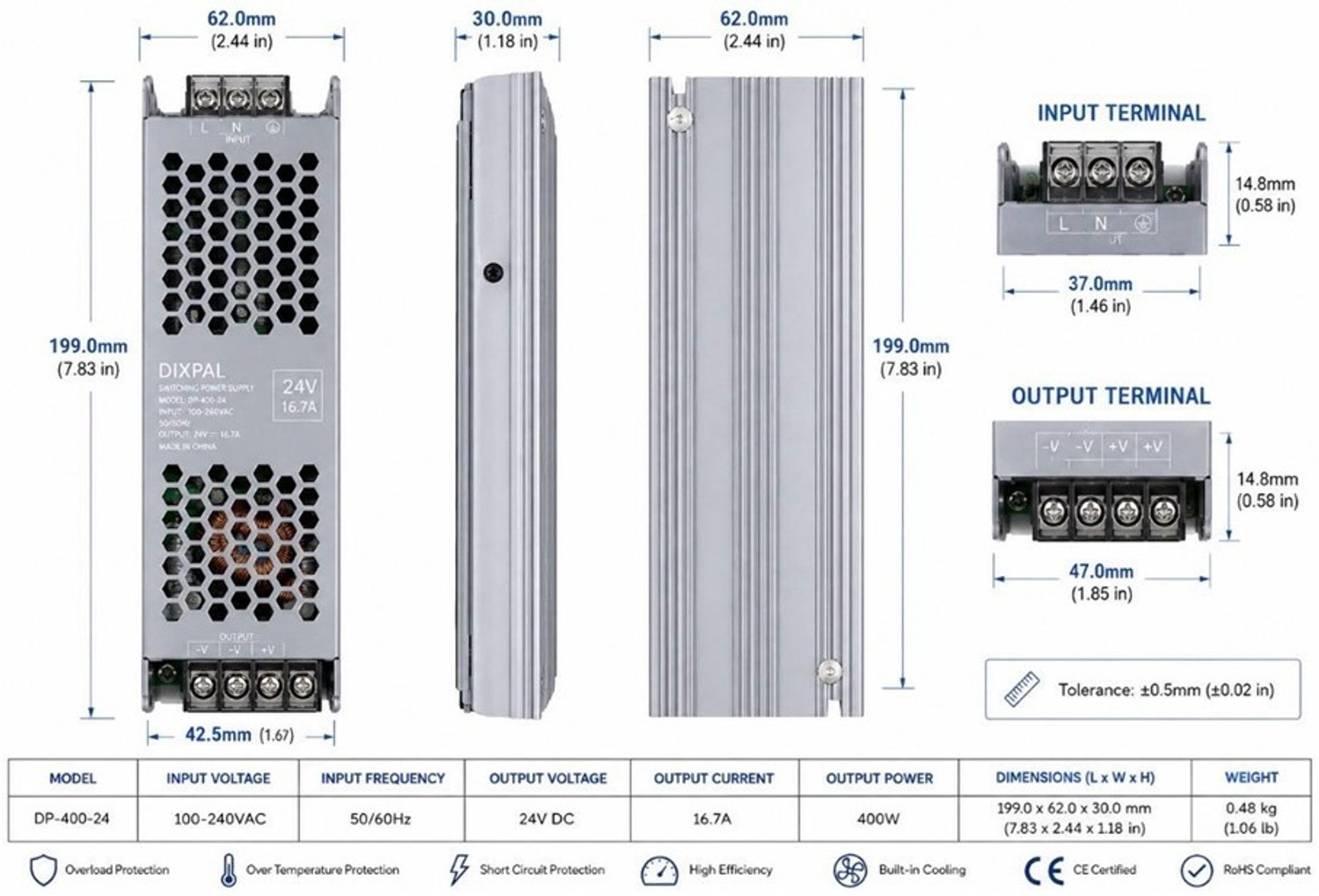 Image of SG Flash 24V 16.7A LED POWER SUPPLY HIGH QUALITY 120 Watts Server PSU with 0 SATA Cables