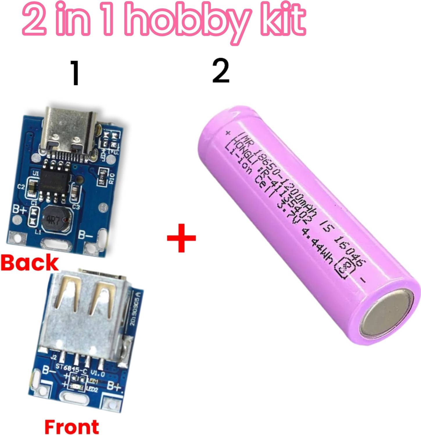 BEEM 1200mAh 3.7V Lithium-Ion Battery with Type-C Pow.Ba.. Charging Module Educational Electronic Hobby Kit