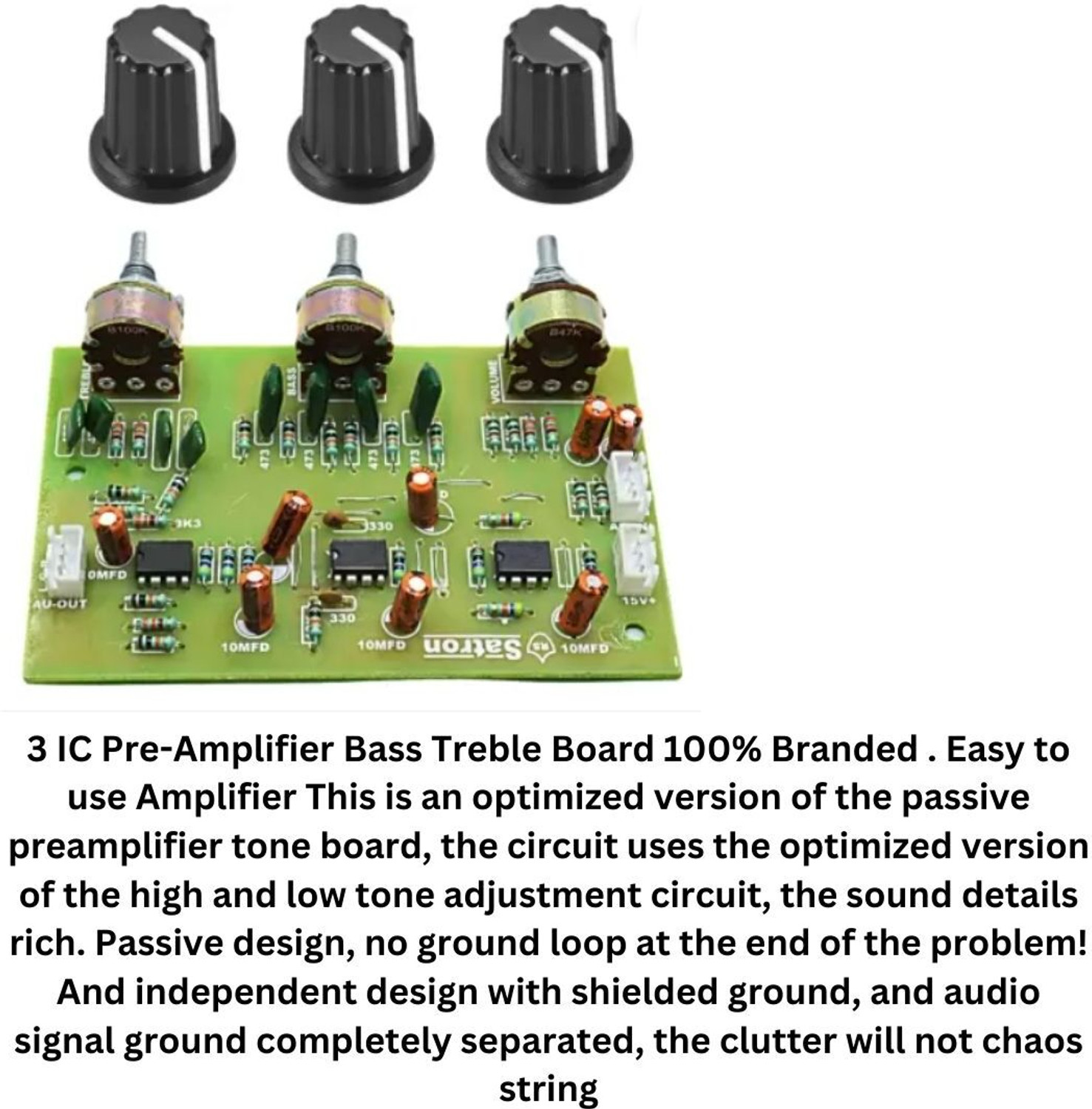 Image of Spire 4558 3IC Volume Bass & Treble Equalizer Board with Knob Cap Micro Controller 1J Sound Recorder and Sound Circuit Electronic Hobby Kit