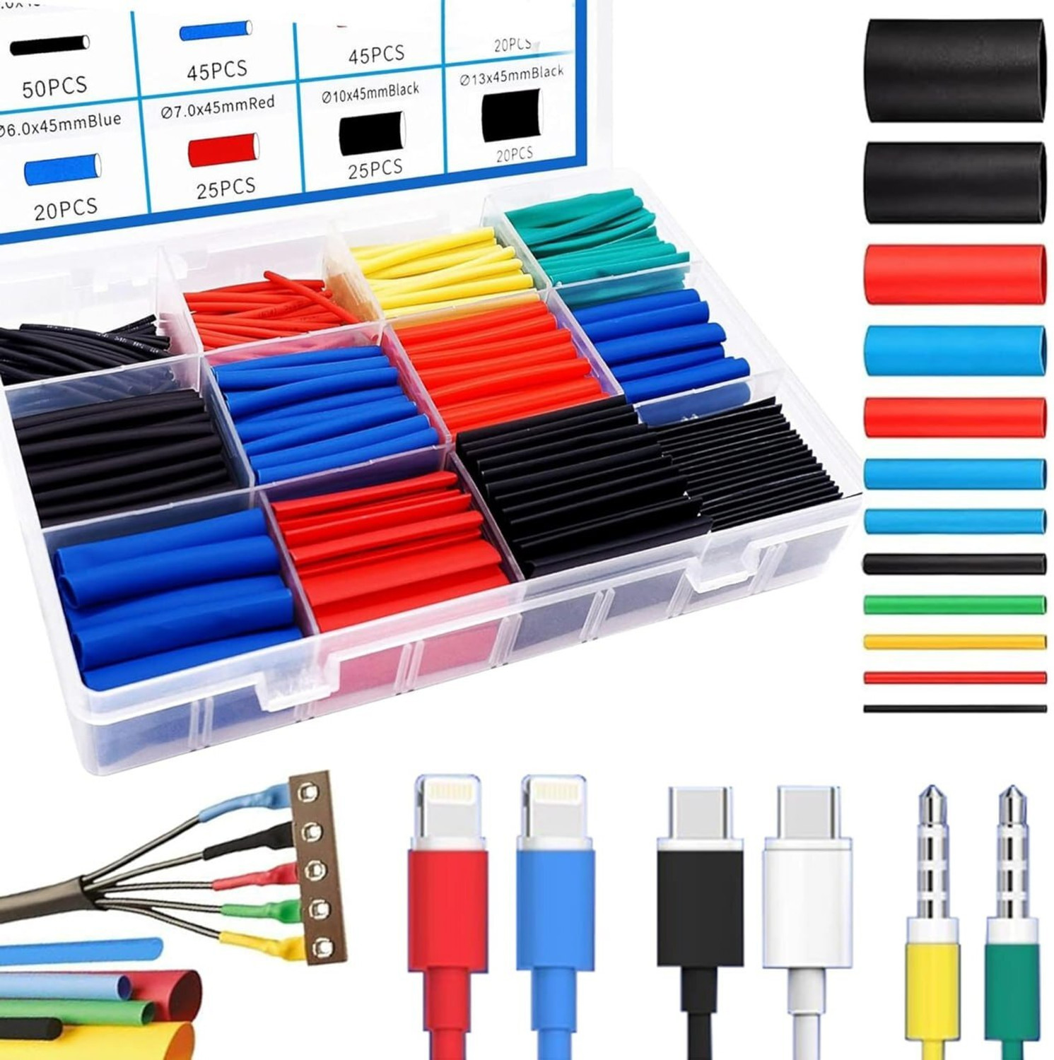 Image of SYVSTORE 560Pieces Heat Shrink Tubing Heat Shrink Cable Sleeve