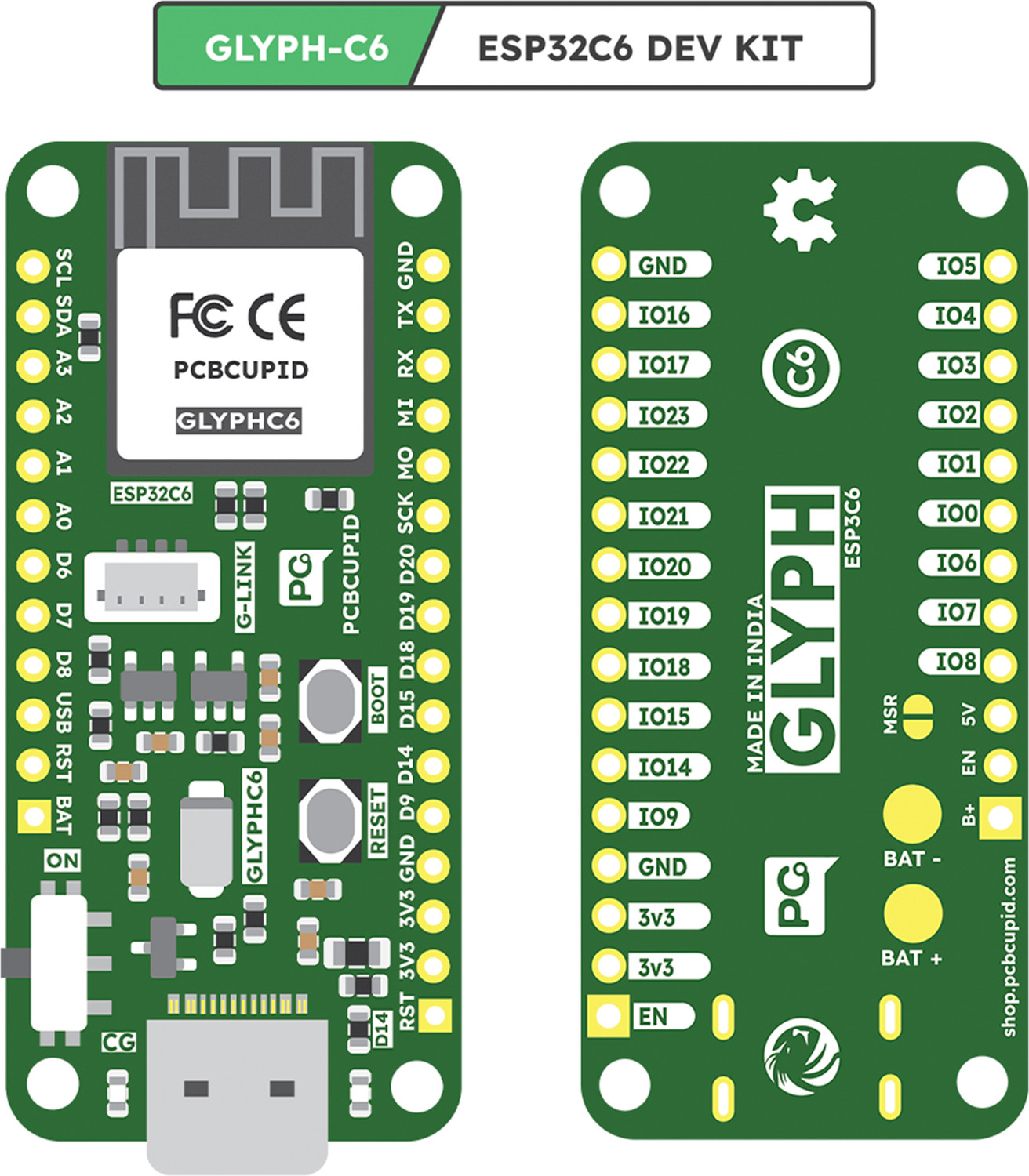 Image of PCBCUPID Glyph C6 | ESP32C6 With integrated 3.7v BMS Electronic Components Electronic Hobby Kit