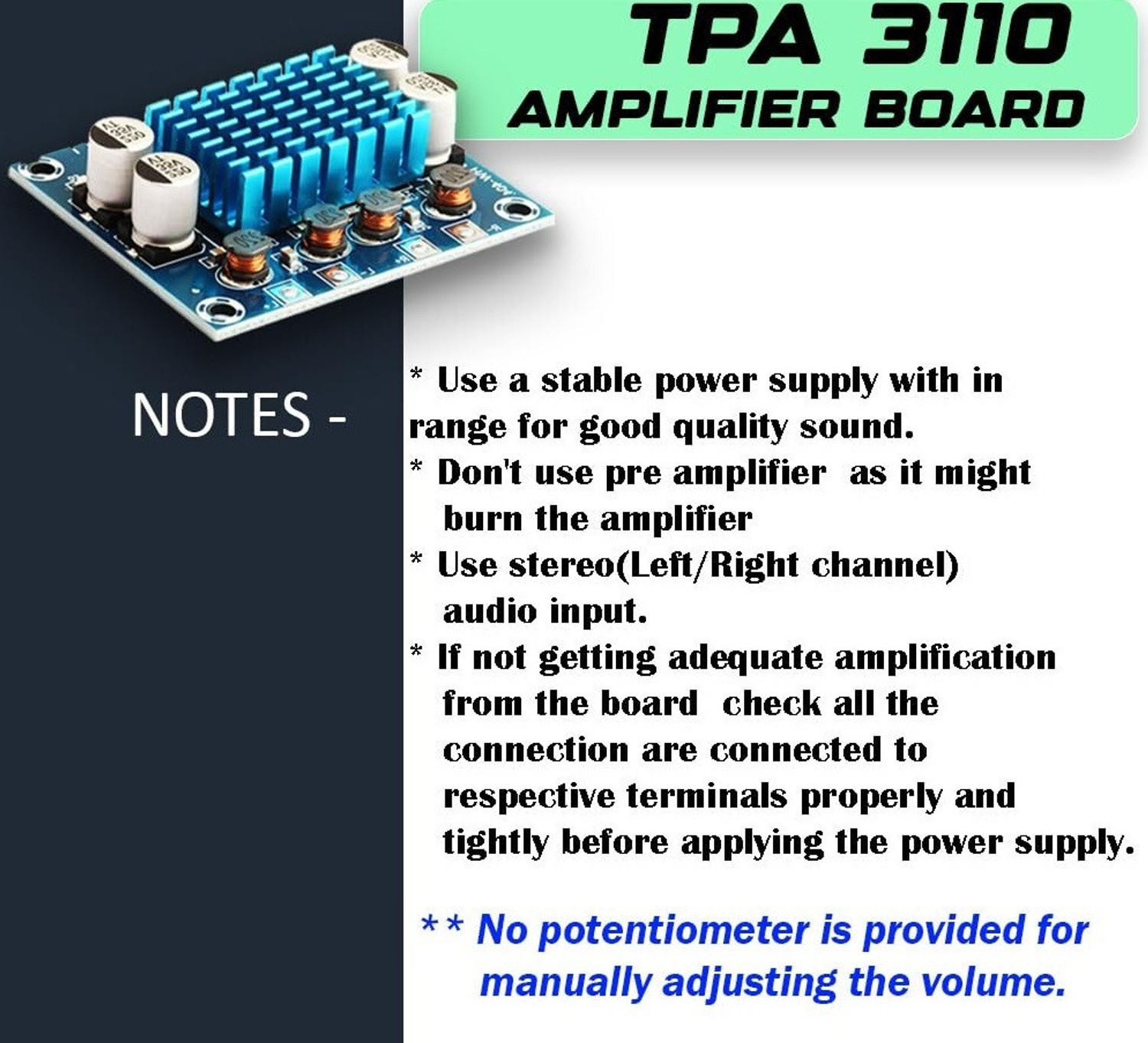 Image of EASTRA TPA3110 30W+30W 2.0 Audio Amplifier Board Electronic Components Electronic Hobby Kit