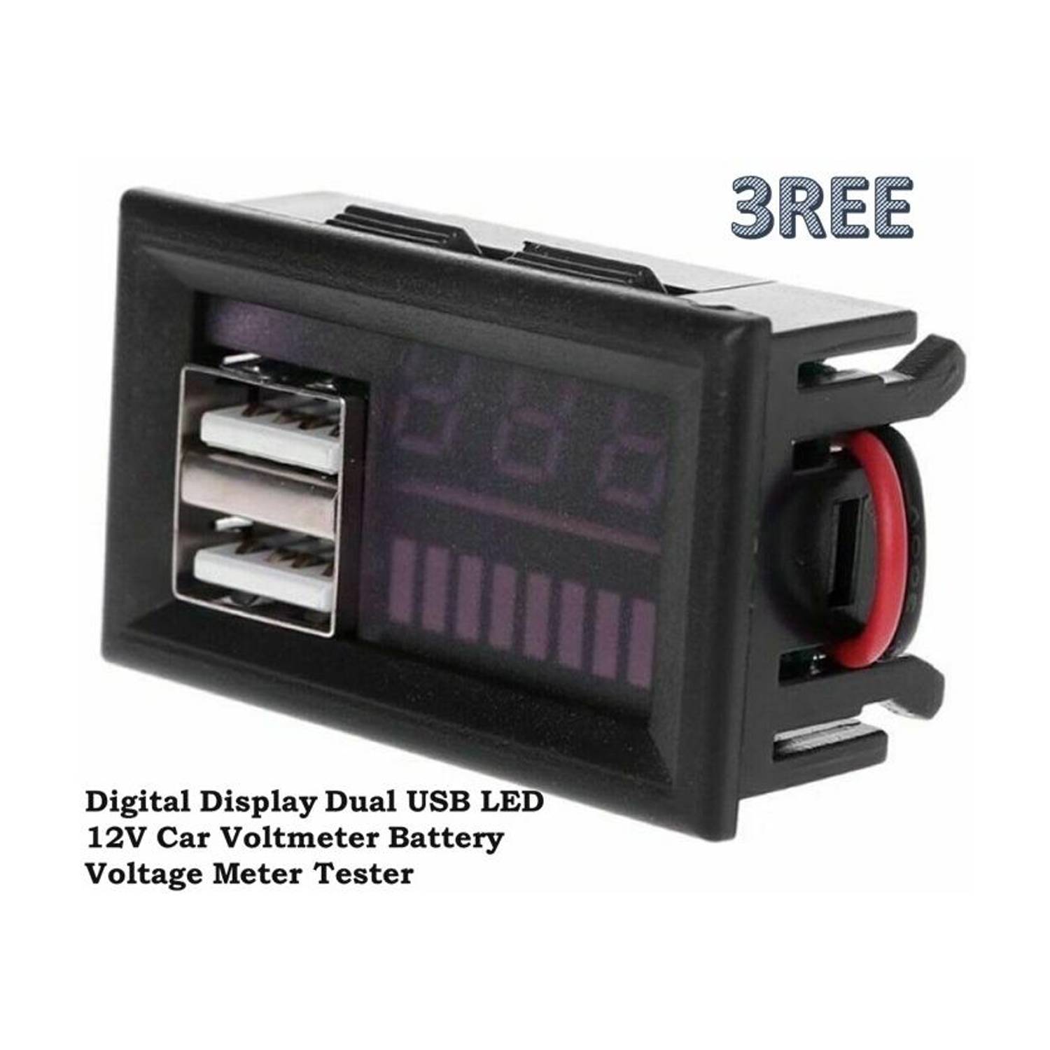 3REE 12vOLT Universal Dual USB Digital Voltmeter & Battery Indicator Display Module Display Lights Electronic Hobby Kit