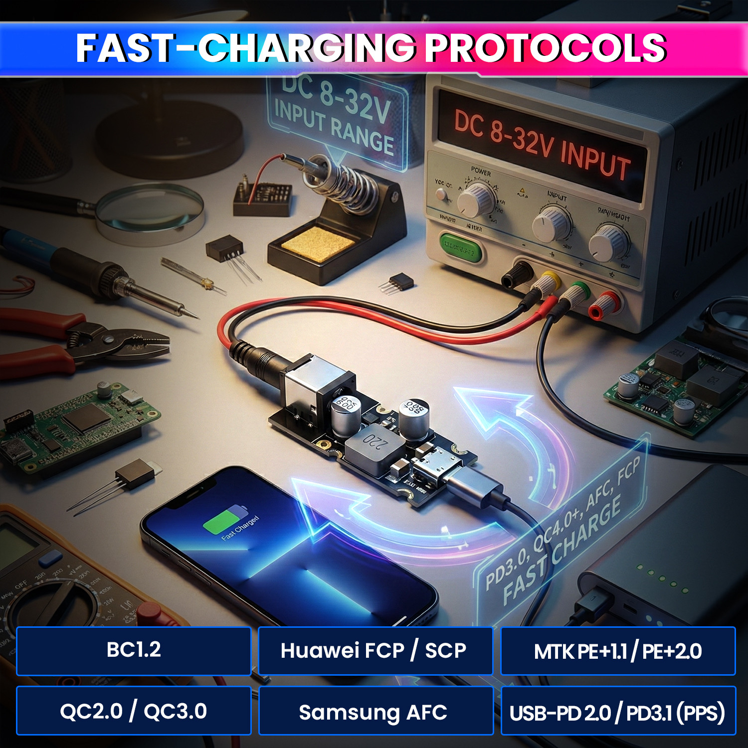 Image of amiciSolar 65W USB-C Fast Charger Module PD3.1 QC4.0 DC 8-30V DIY Electronic Components Electronic Hobby Kit
