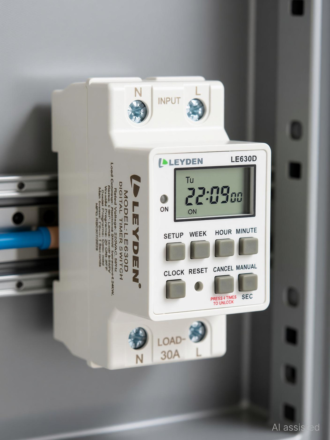 Image of Leyden LE630D 30A 220VAC Timer Switch 20 Programs, Cyclic Timer For Bell, Light, Fogger Programmable Electronic Timer Switch