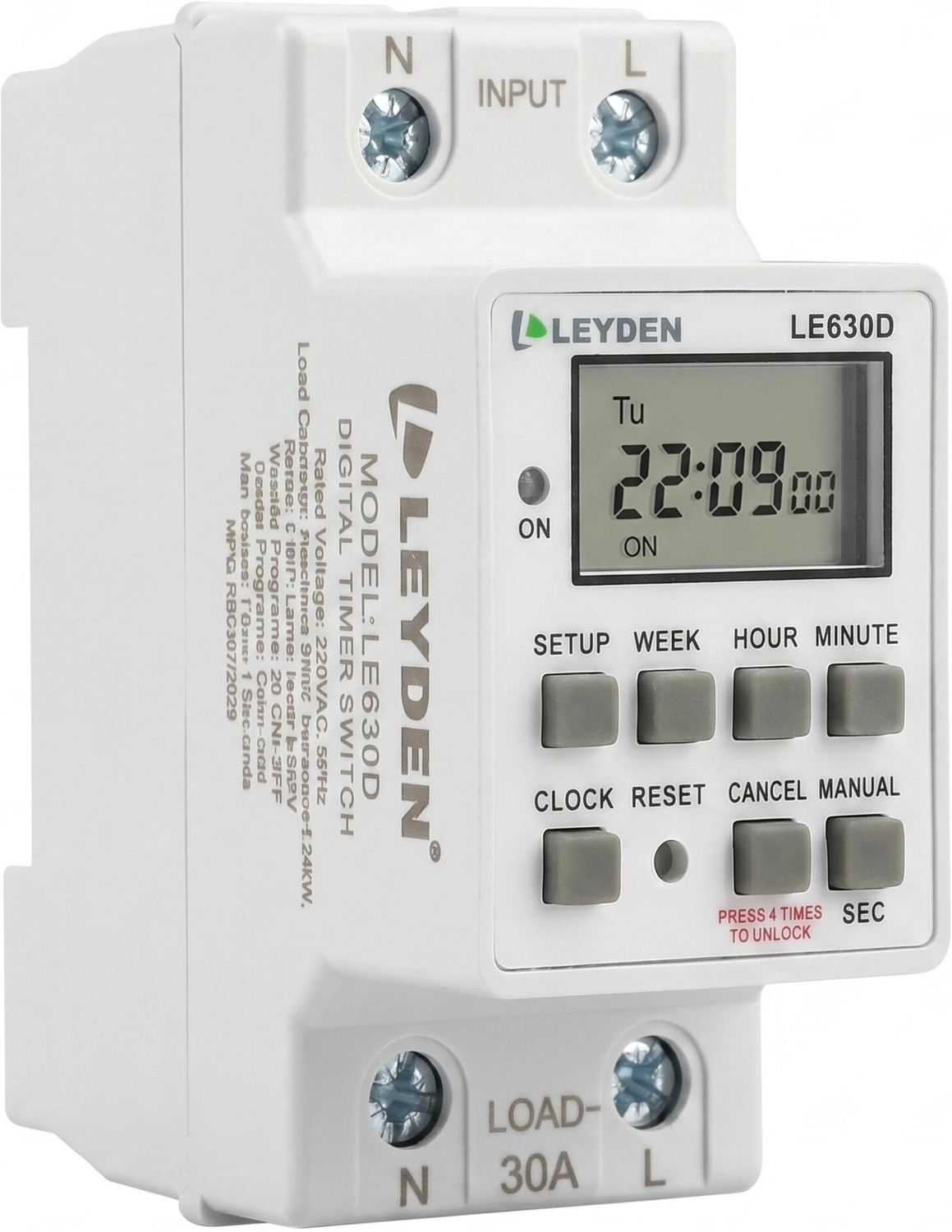 Image of Leyden LE630D 30A 220VAC Timer Switch 20 Programs, Cyclic Timer For Bell, Light, Fogger Programmable Electronic Timer Switch